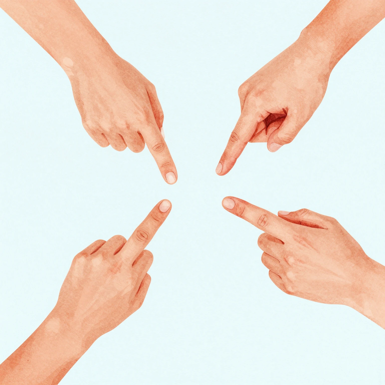 Three hands in action playing rock, paper, scissors, minimal...