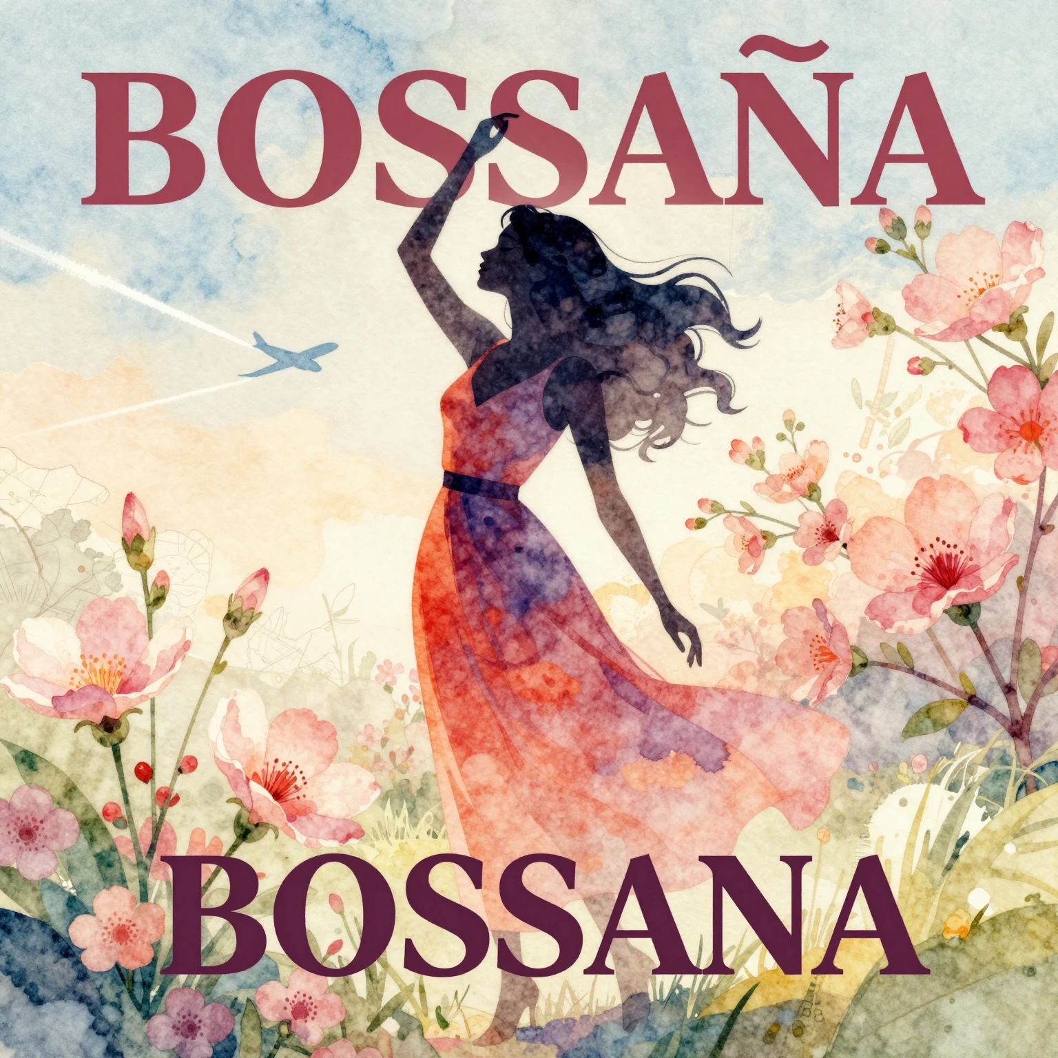 Vibrant watercolor illustration in Bossanova album art style...