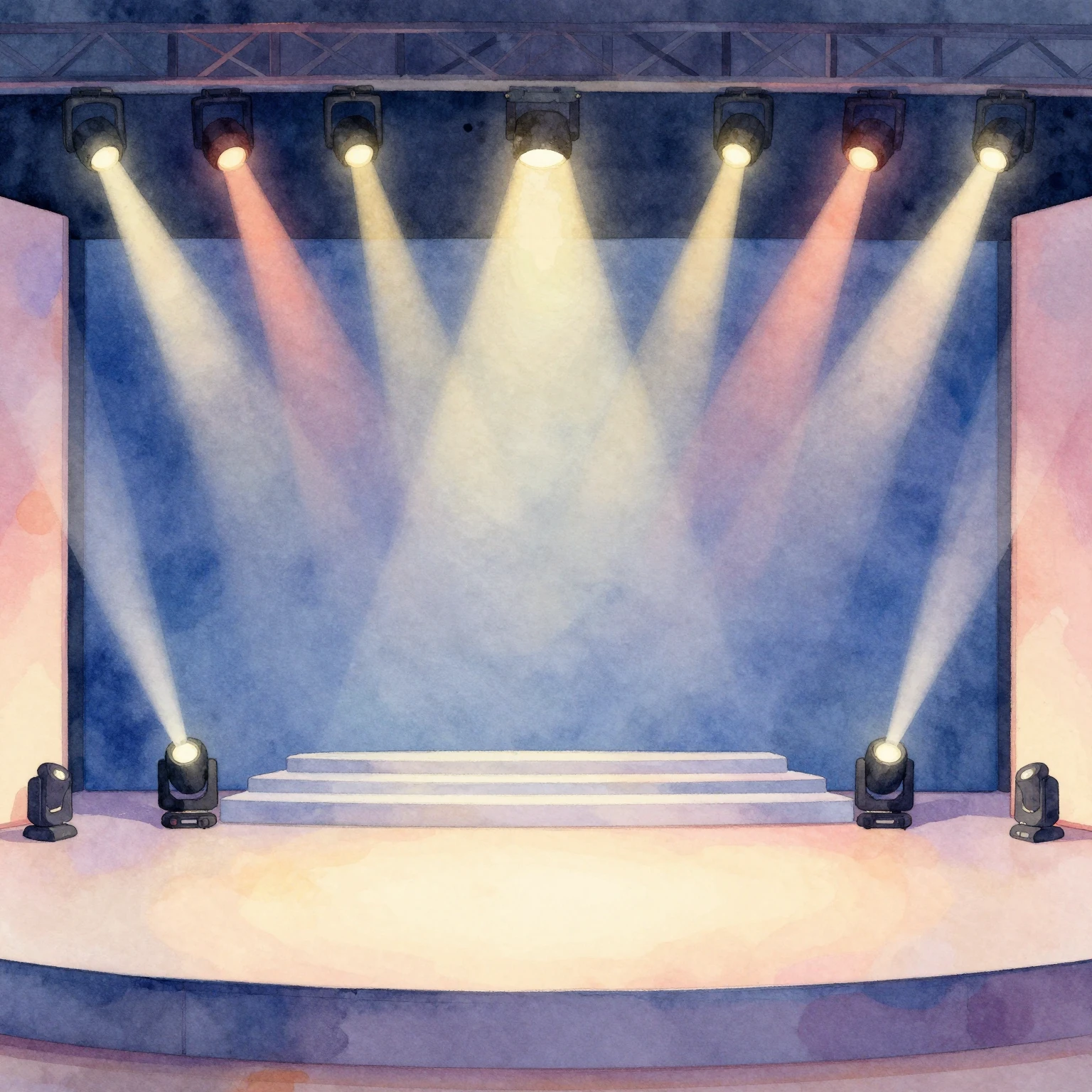 Vibrant watercolor illustration of an abstract stage with ge...