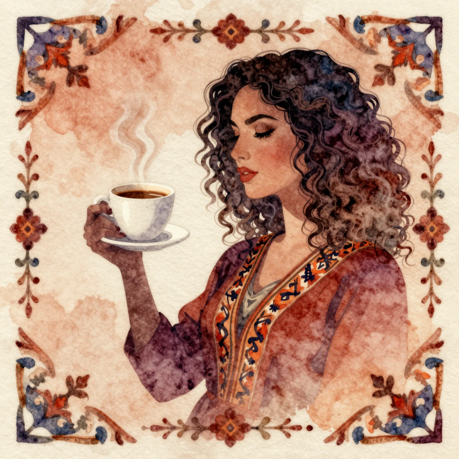 Vibrant watercolor style. Armenian hip-hop album cover, trad...