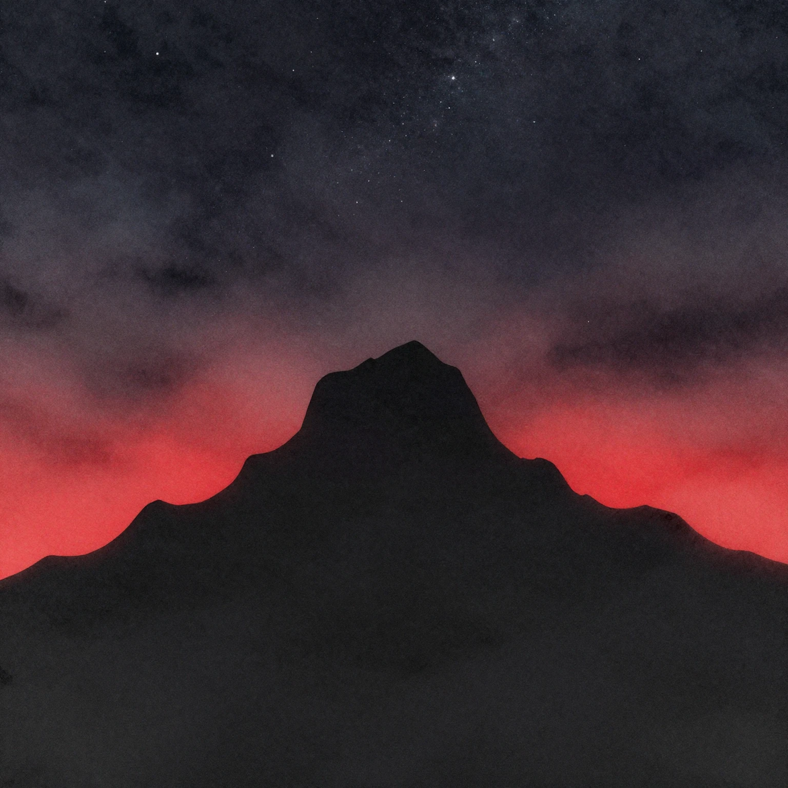 Watercolor style. A dramatic silhouette of a lonely mountain...