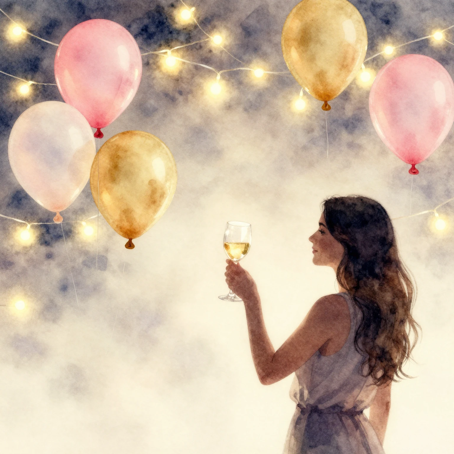 Watercolor style. A beautiful festive background with glowin...