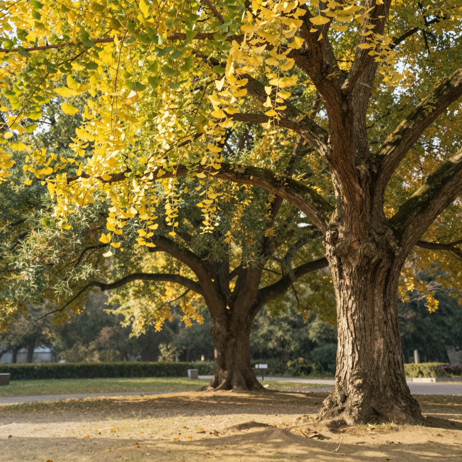 A watercolor painting focusing on the unique ginkgo leaves a...