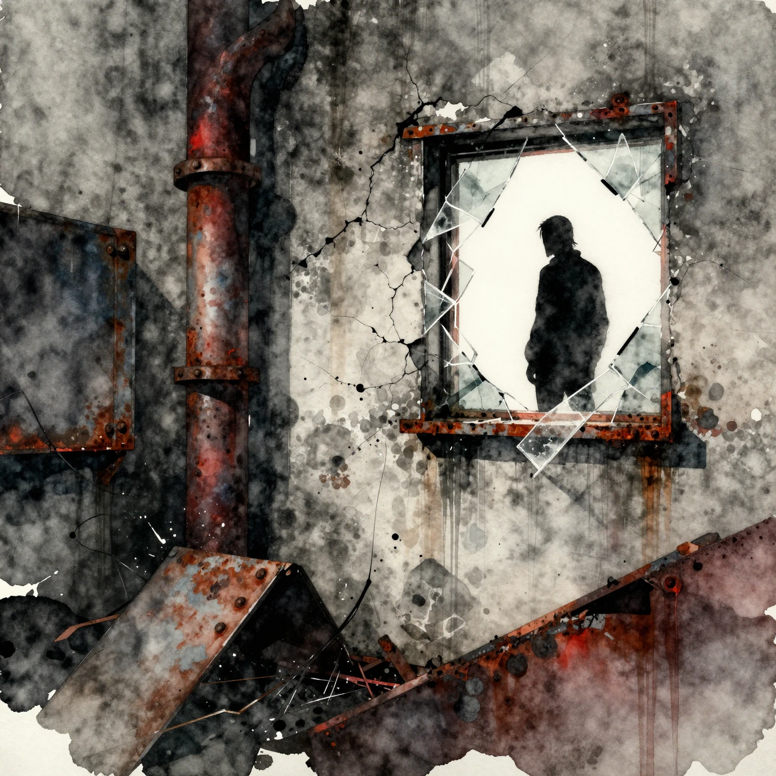 Vibrant watercolor style. Dark industrial techno album art. ...