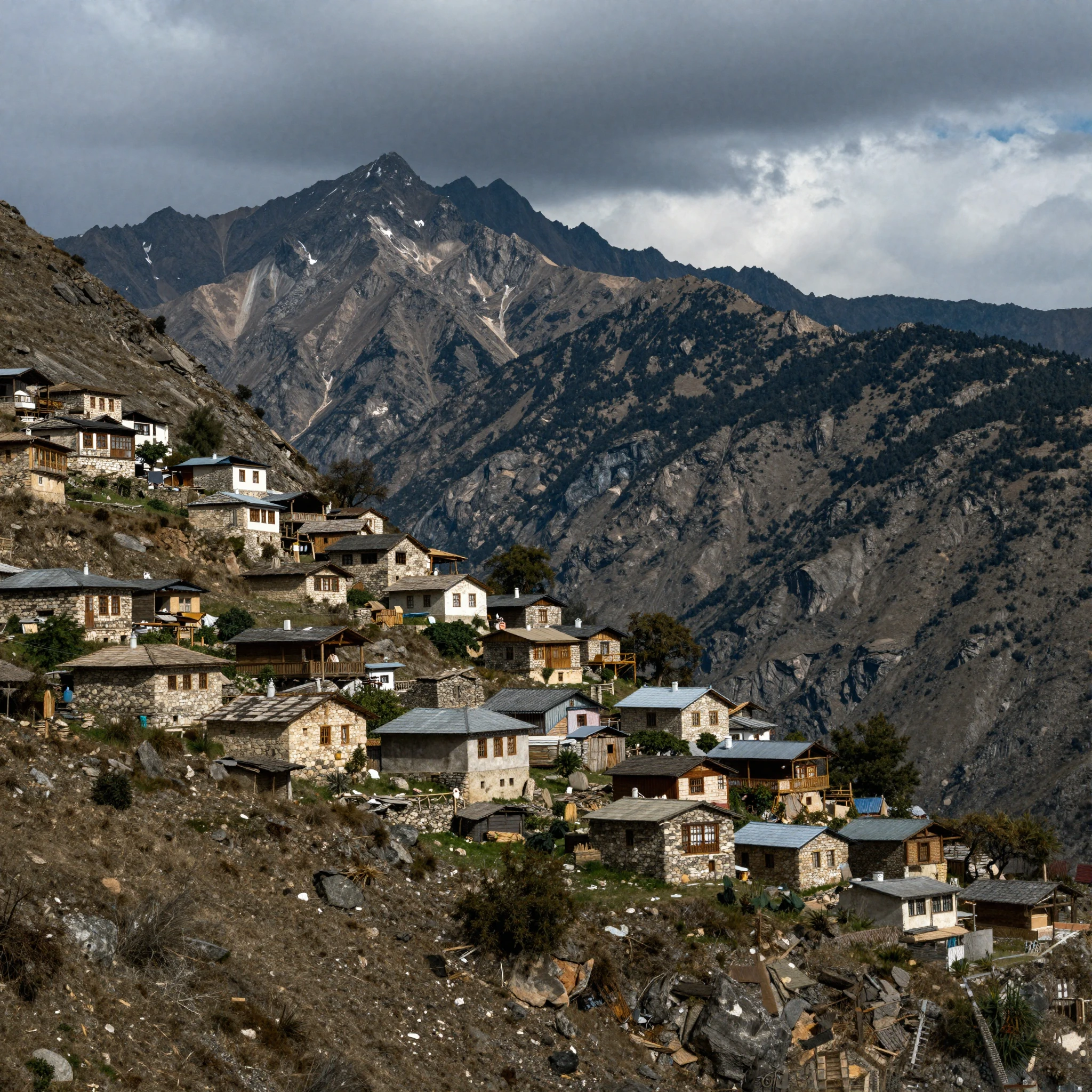 A traditional Dagestan mountain village with ancient stone h...