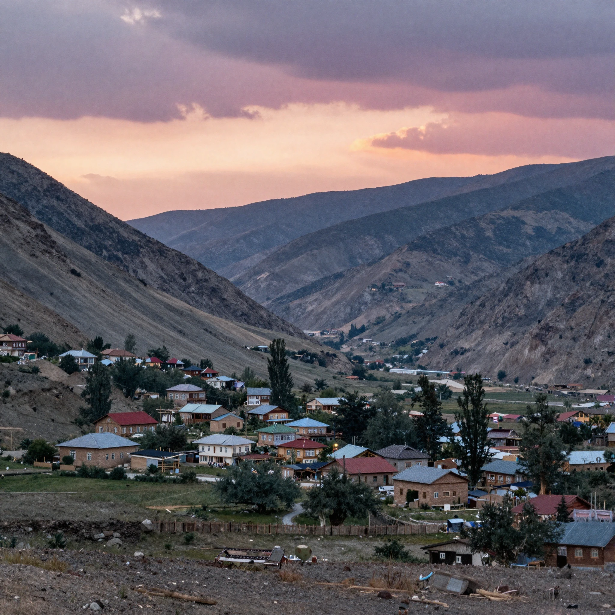 A traditional Dagestani village nestled in a mountain valley...