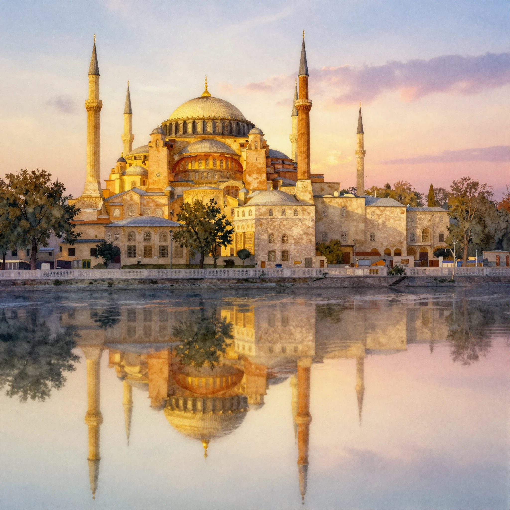 A watercolor painting depicting a golden silhouette of an an...