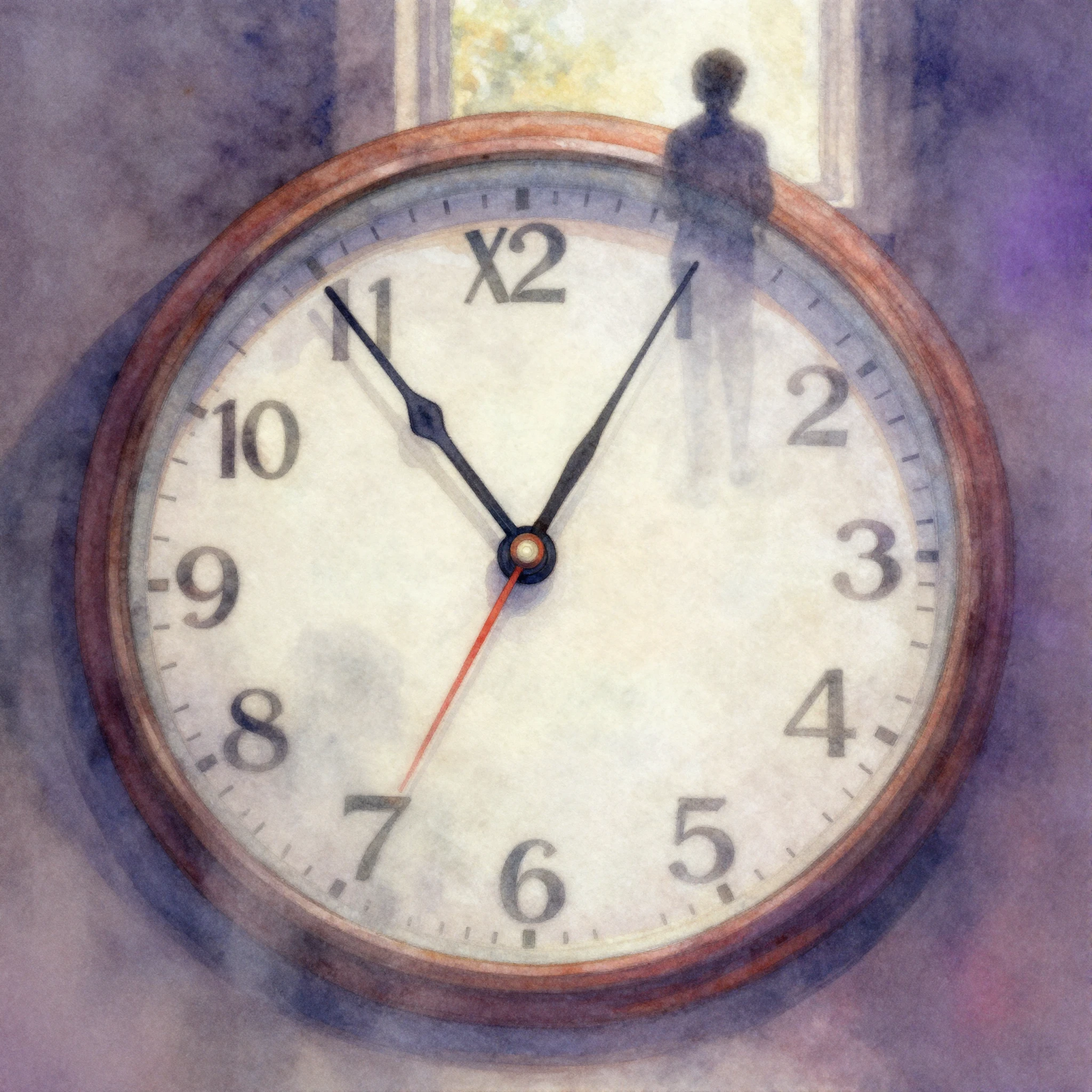 A vibrant watercolor painting of a melting clock, with hands...