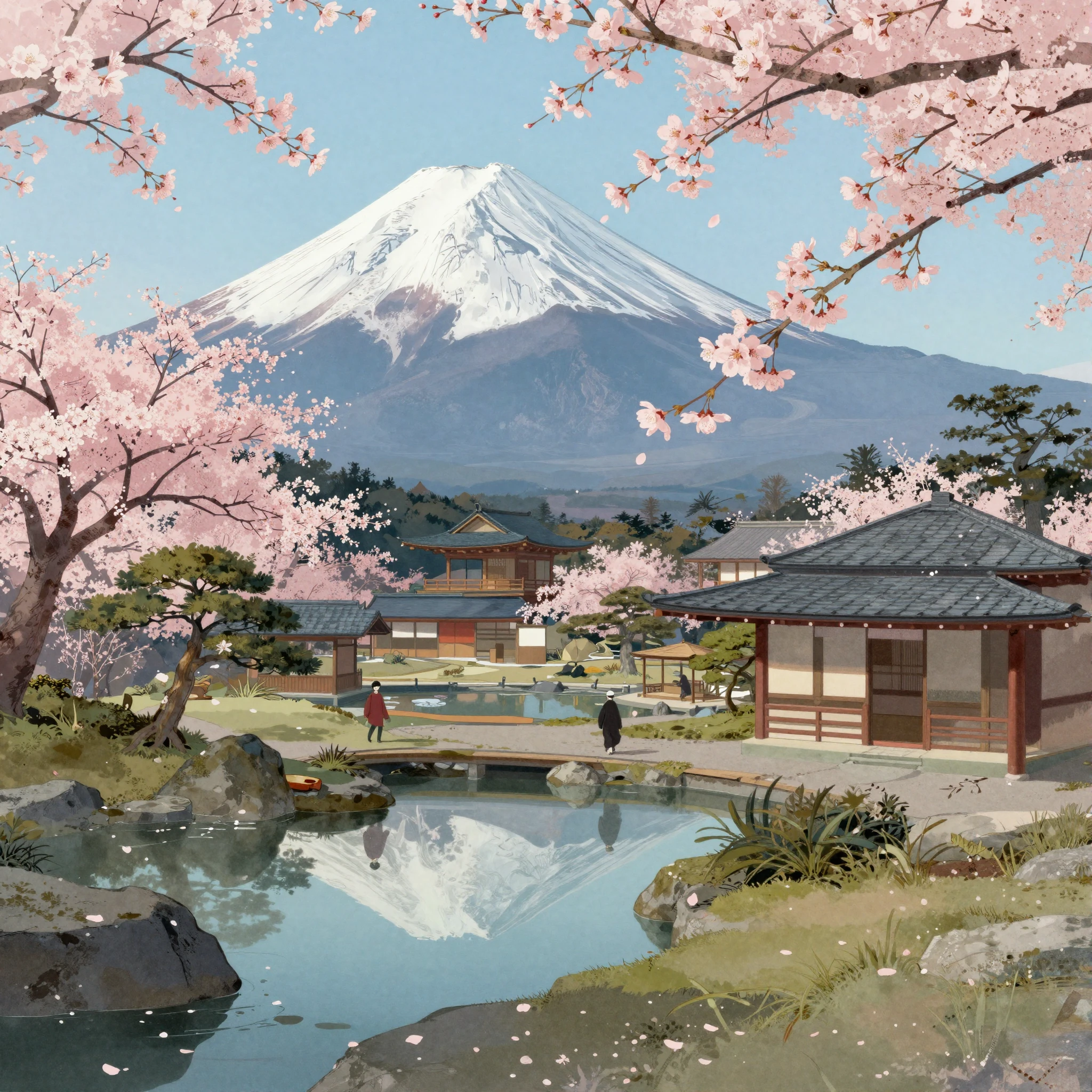 An elegant illustration showcasing iconic Japanese cultural ...