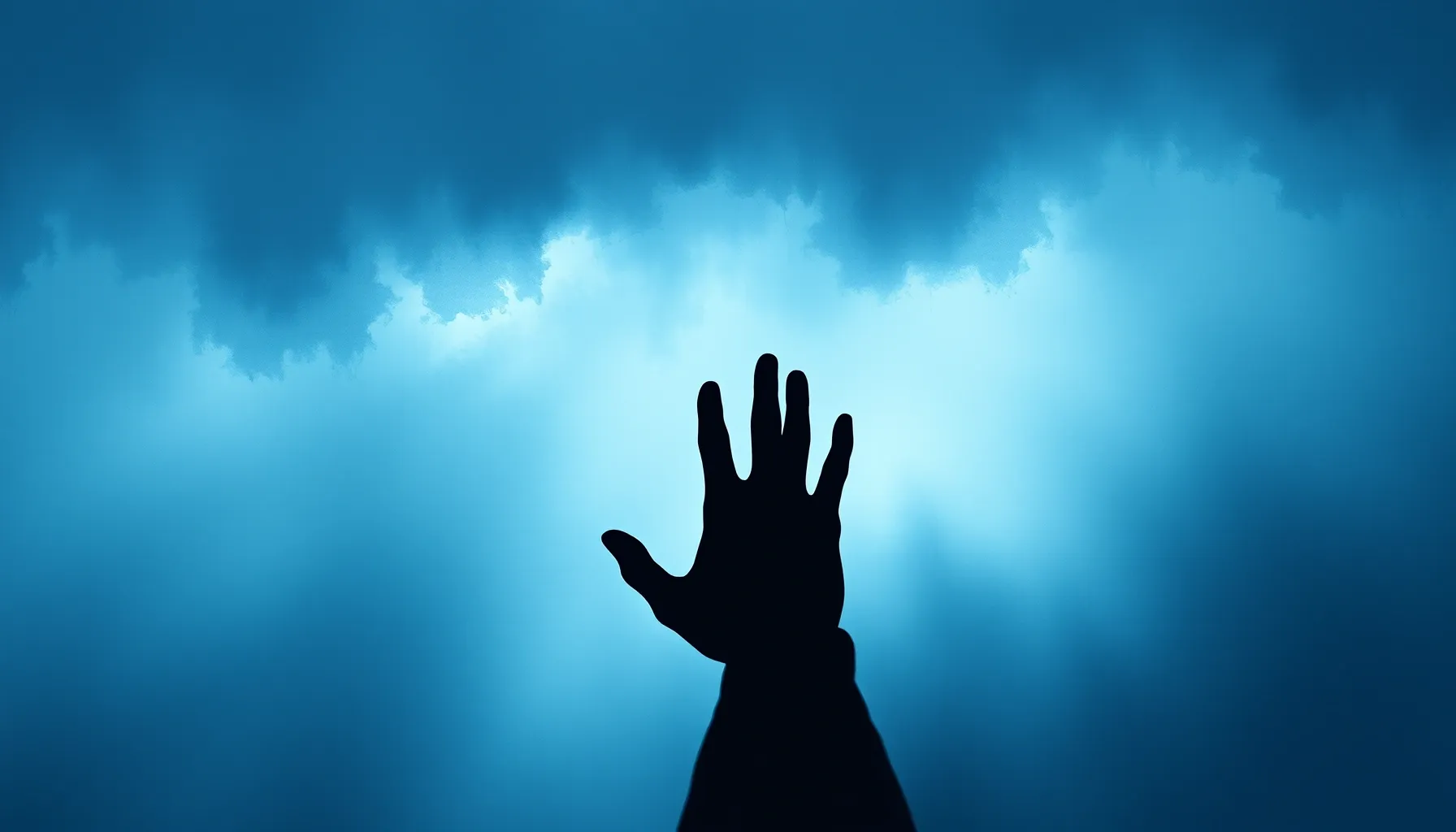 Watercolor style. A lonely silhouette of a hand reaching out...