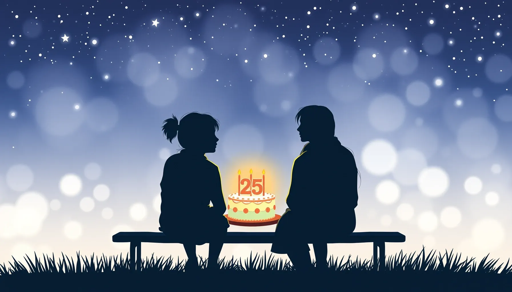 Watercolor style. A cozy aesthetic scene with two silhouette...