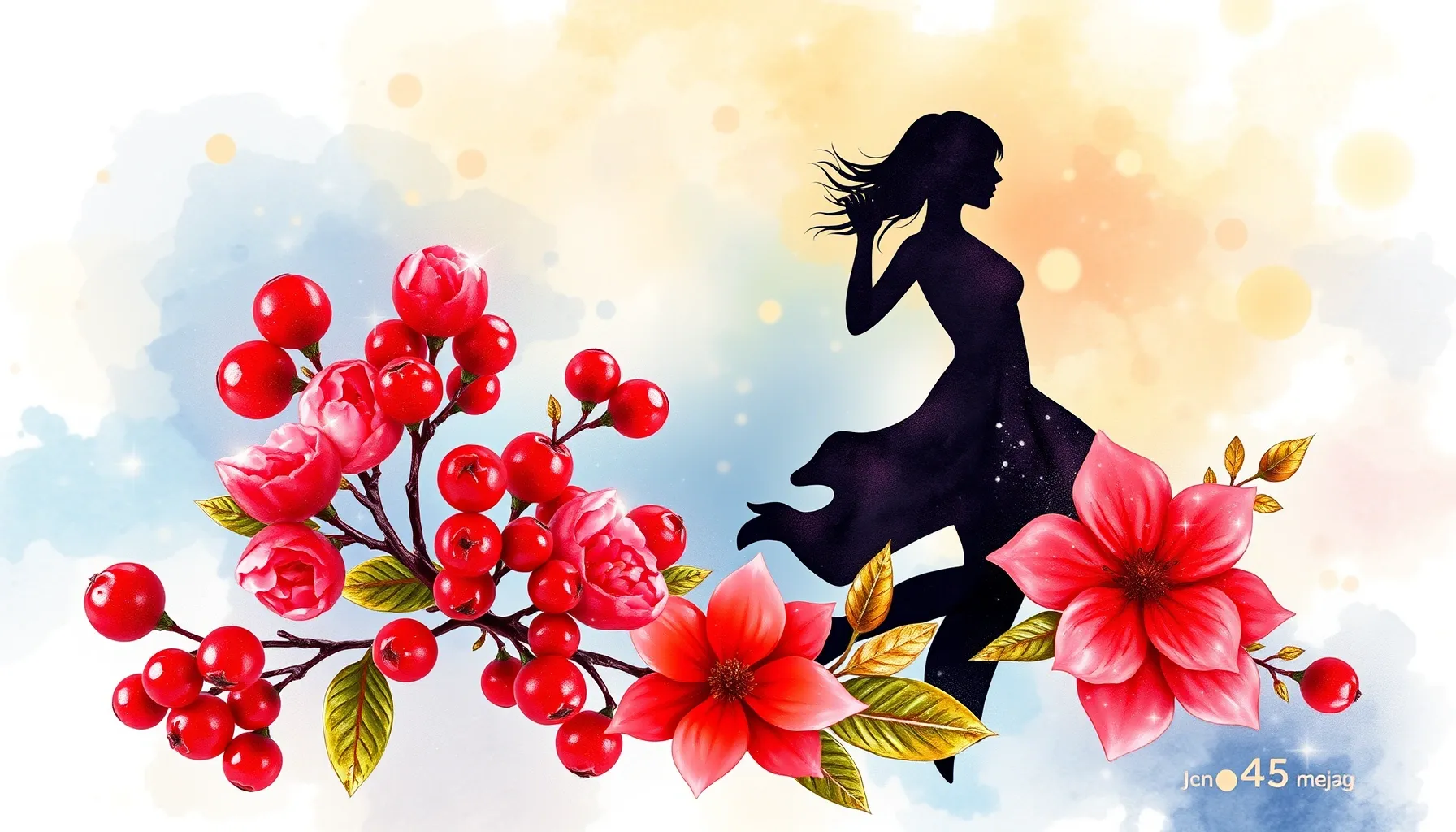 Watercolor style. A vibrant number 45 made of glowing red be...