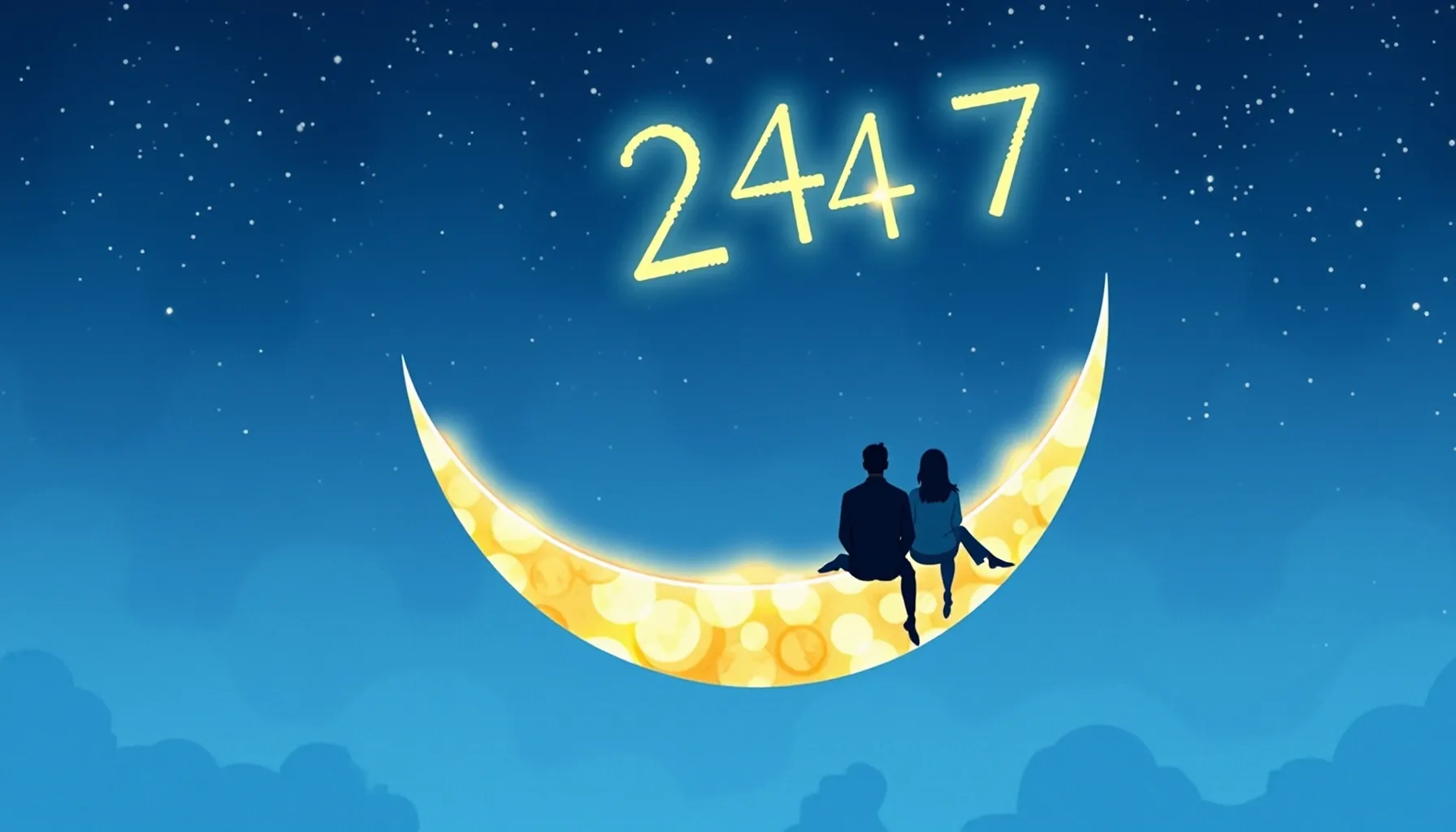 Watercolor style. Two dark silhouettes of people sitting on ...