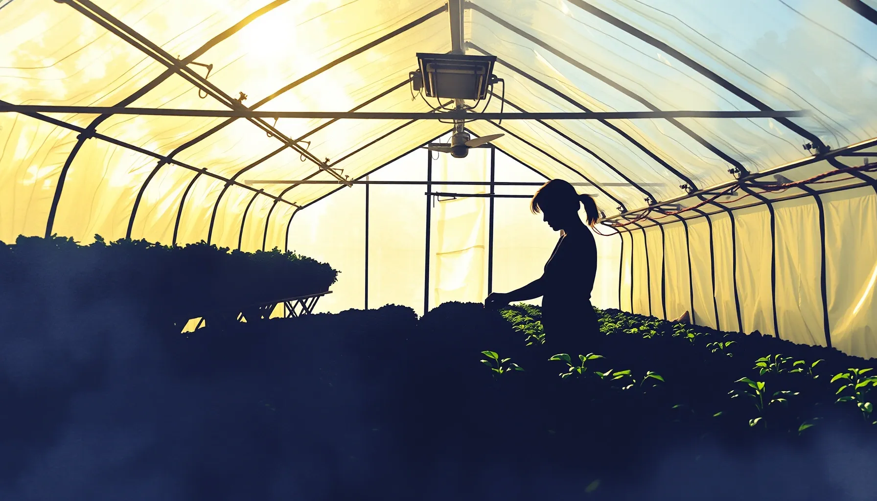Watercolor style. Silhouette of a woman working inside a glo...