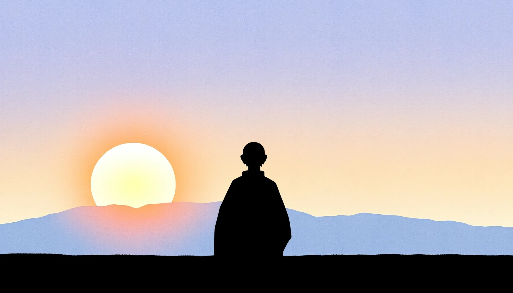 Watercolor style. Silhouette of a person in a traditional ki...