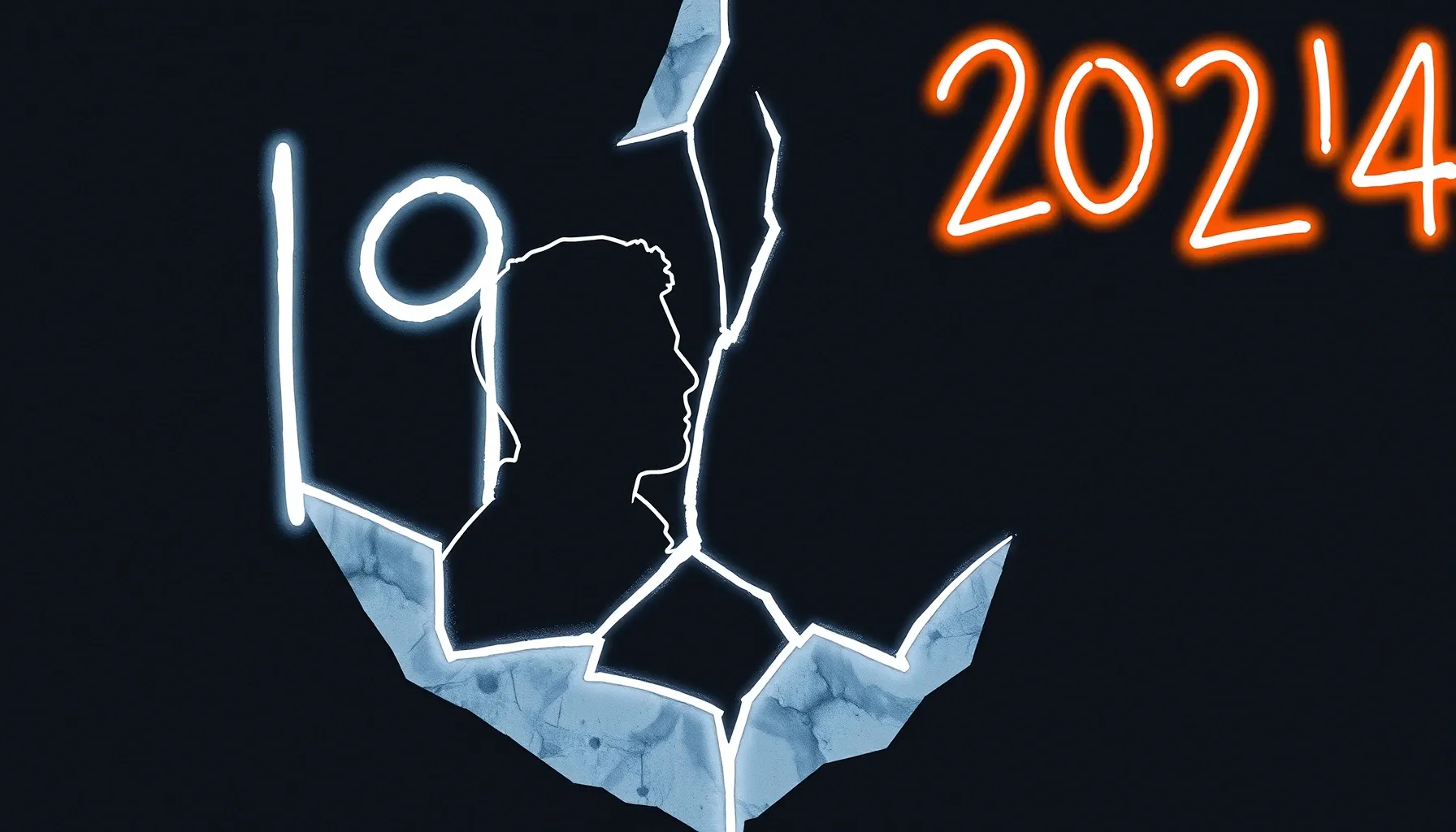 Watercolor style. A silhouette of a man looking into a crack...