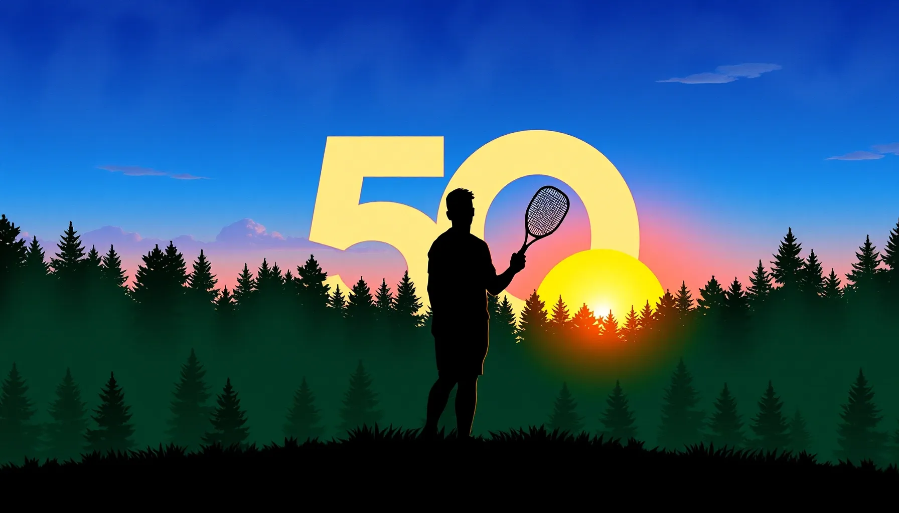 Watercolor style. Silhouette of a man holding a tennis racke...