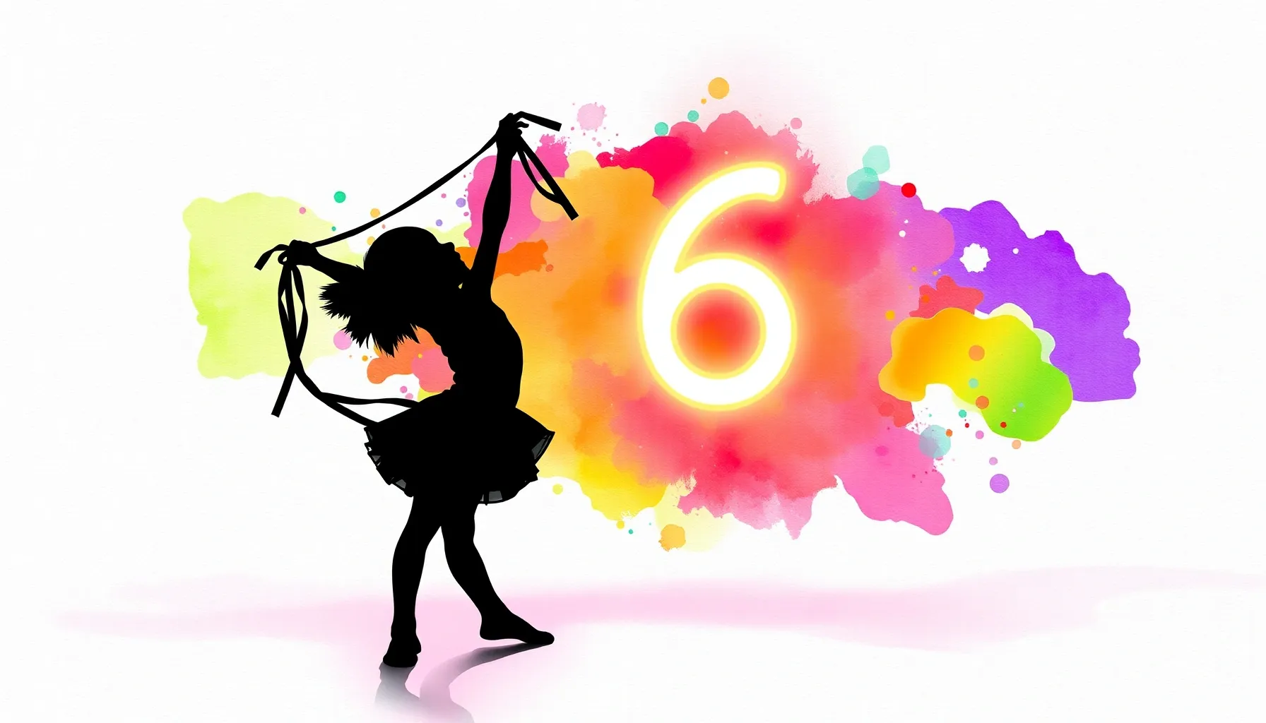 Watercolor style. Silhouette of a small girl doing a gymnast...