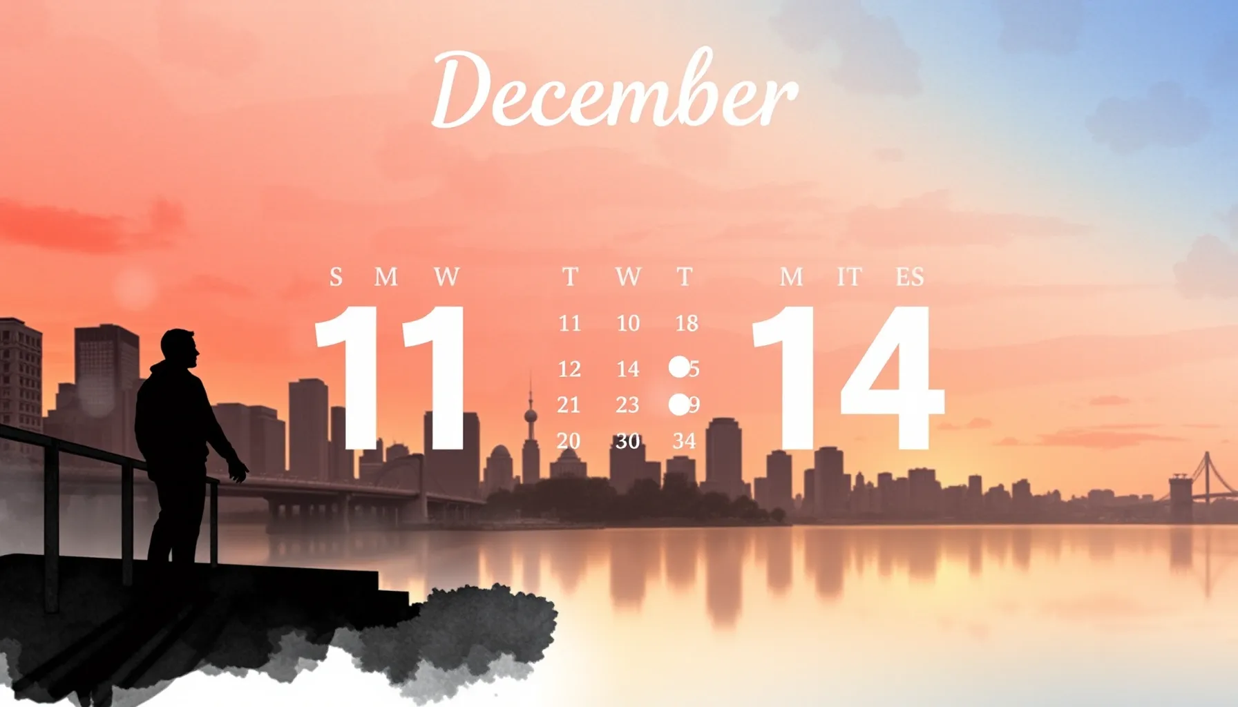 Watercolor style. A calendar page showing December 11th and ...