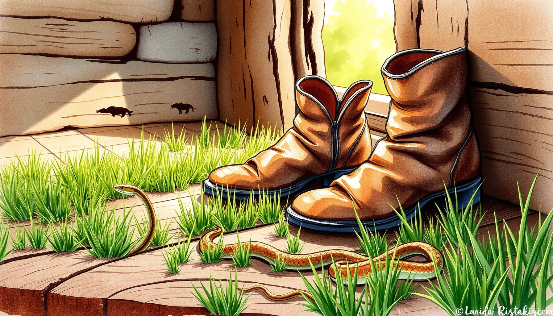 Watercolor style. A rustic Turkish village scene, traditiona...