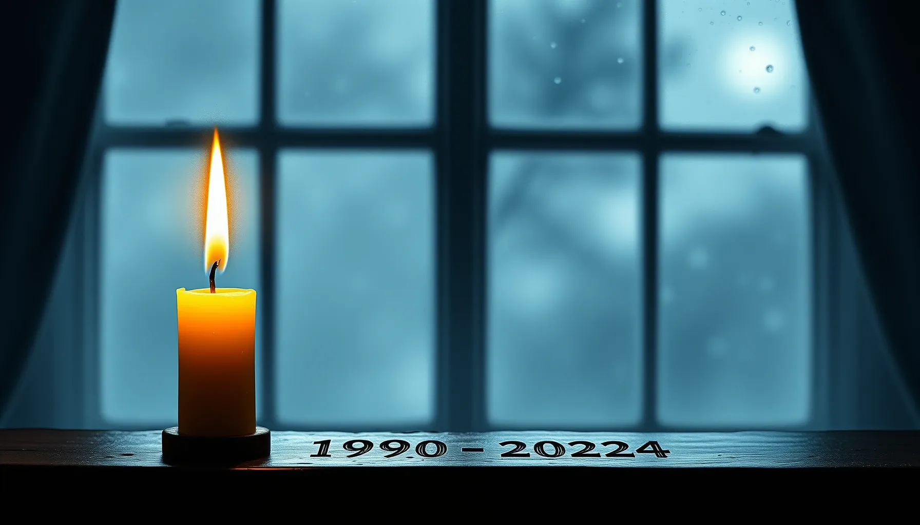 Watercolor style. A silhouette of a lonely candle burning in...