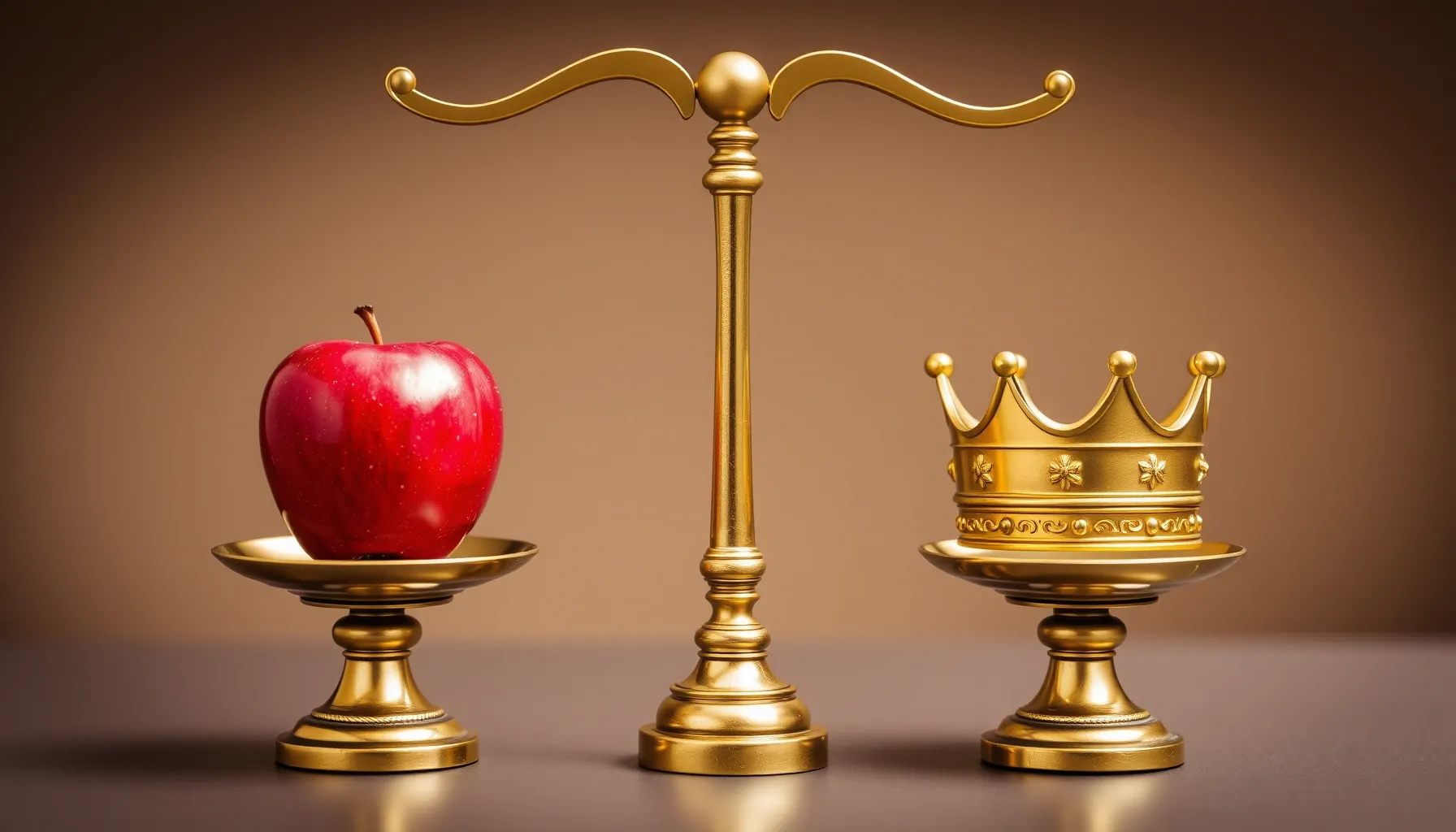A symbolic image of a scale where on one side is a red apple...