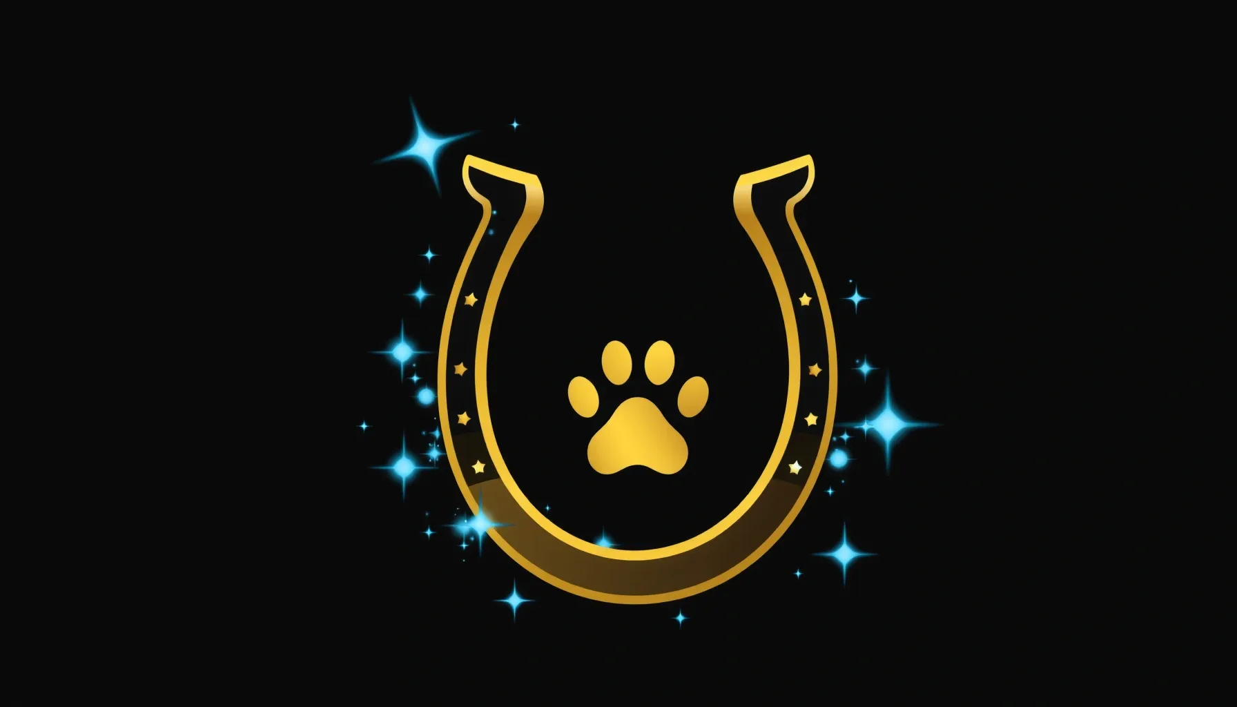 A stylized golden horseshoe surrounded by magical blue spark...
