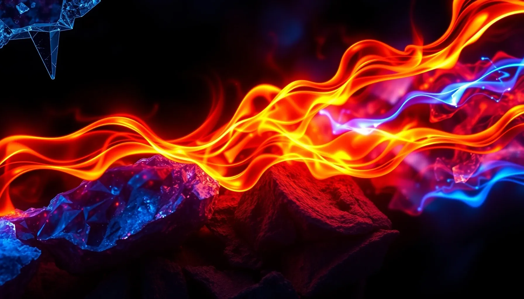 Abstract rock music background with ice crystals and fire, e...