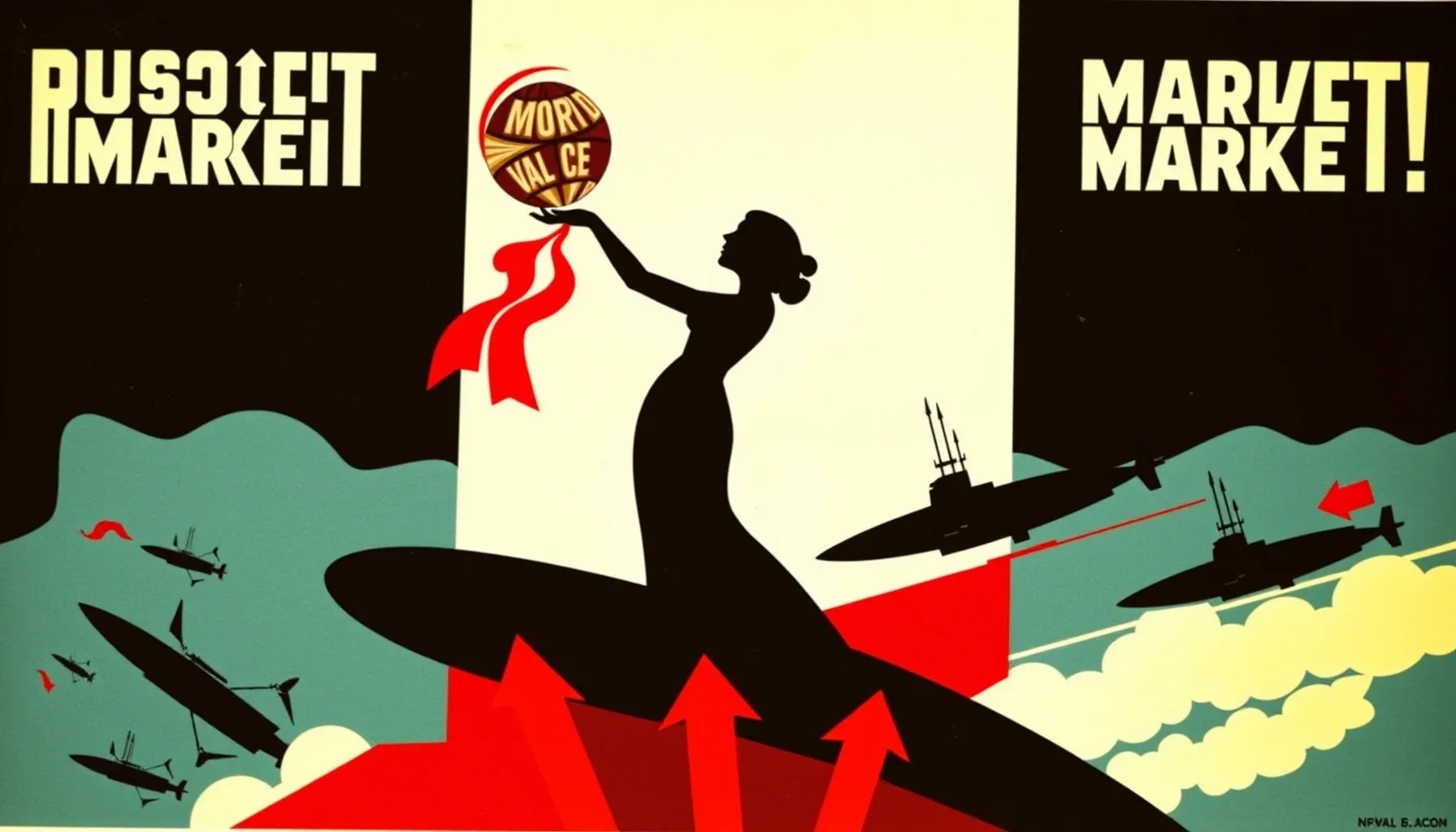 Constructivist propaganda poster in red, black and white, bo...