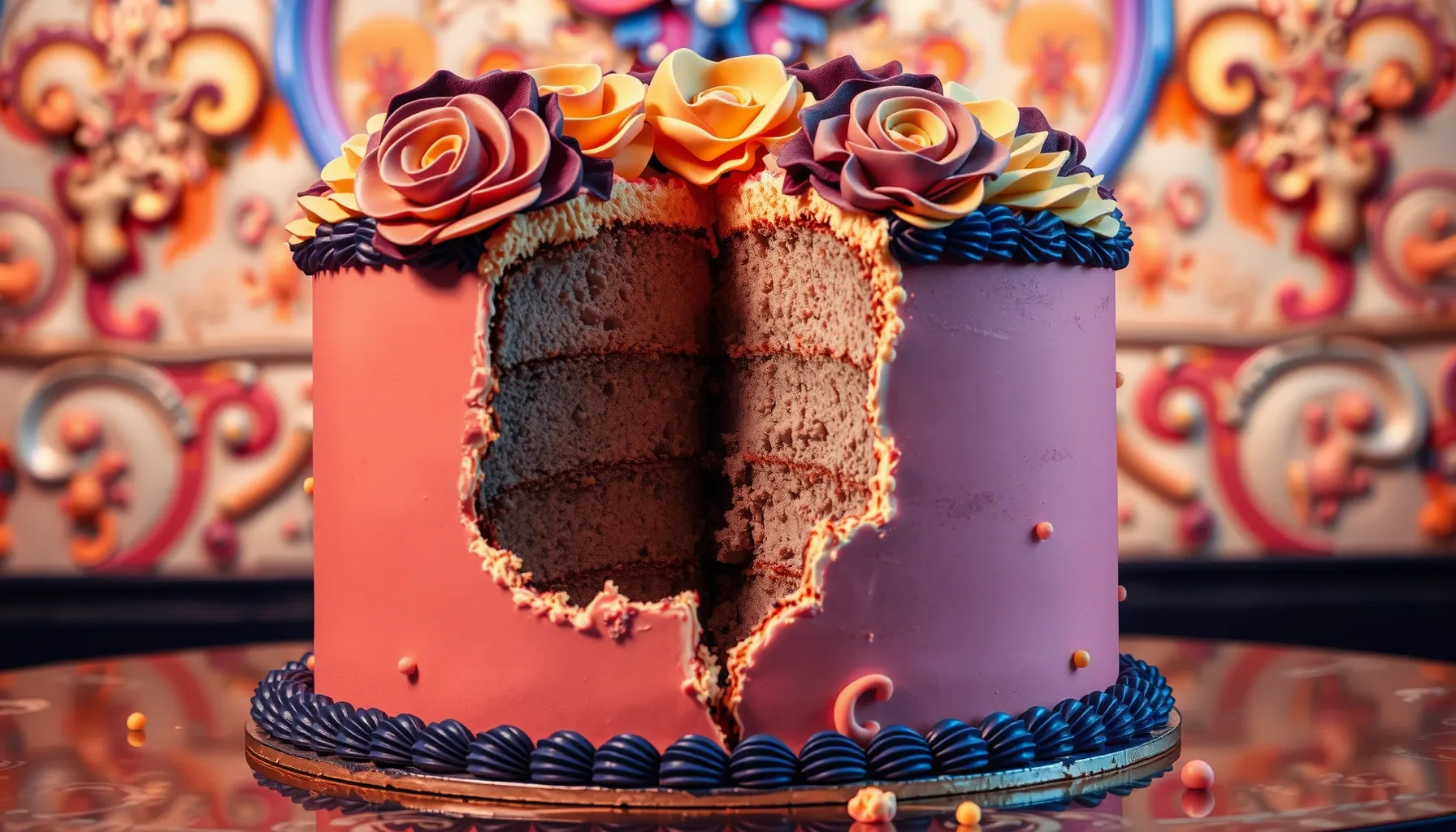 A surreal artistic image of a highly decorated, neon-colored...