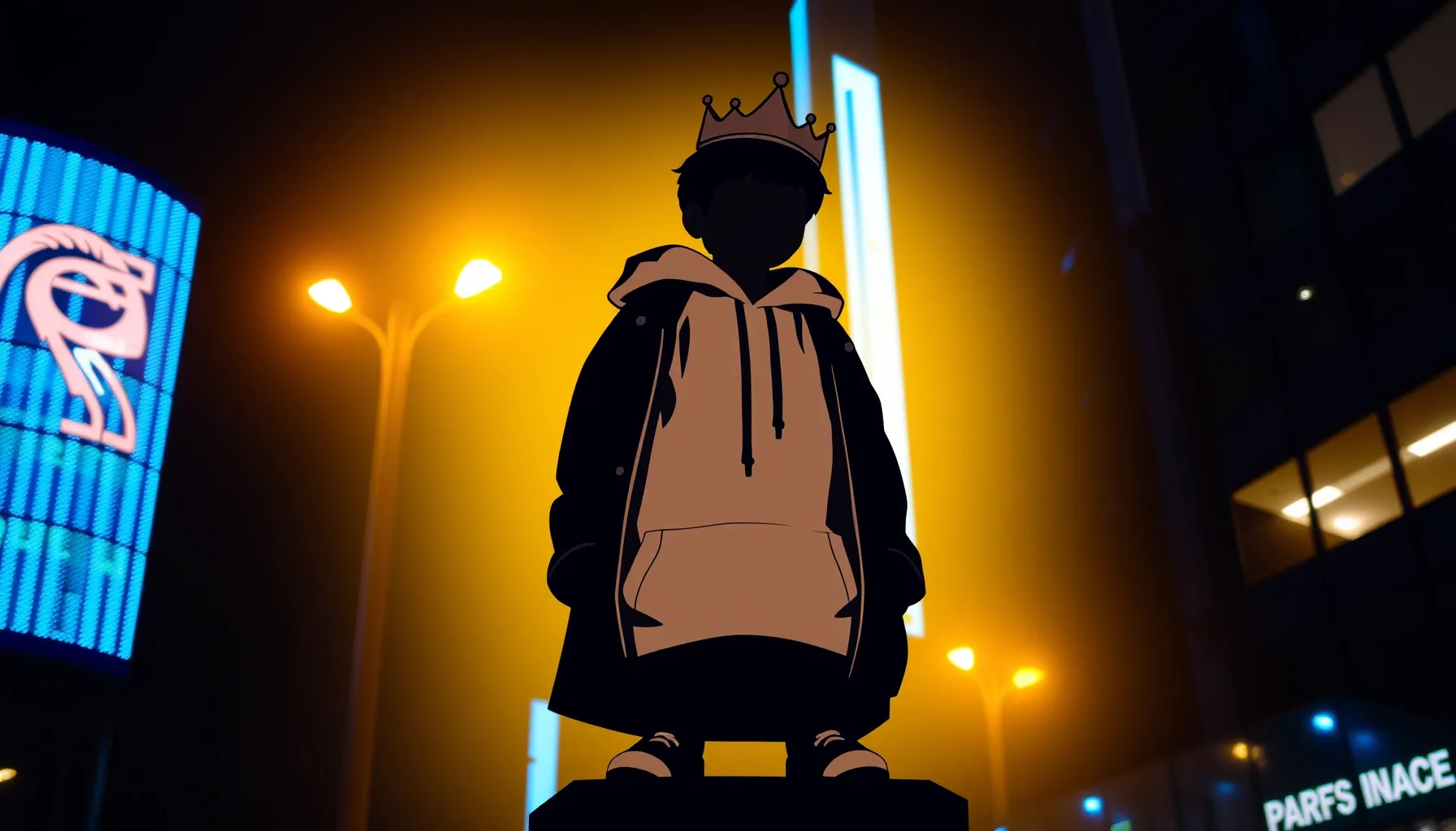 A silhouette of a confident young boy in a stylish hoodie an...