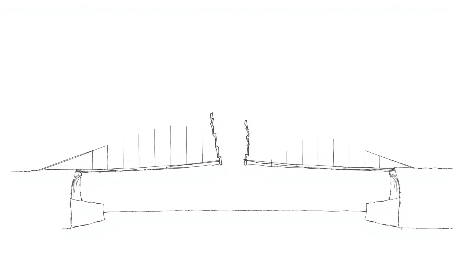 A clean, sharp architectural drawing of a bridge that stops ...