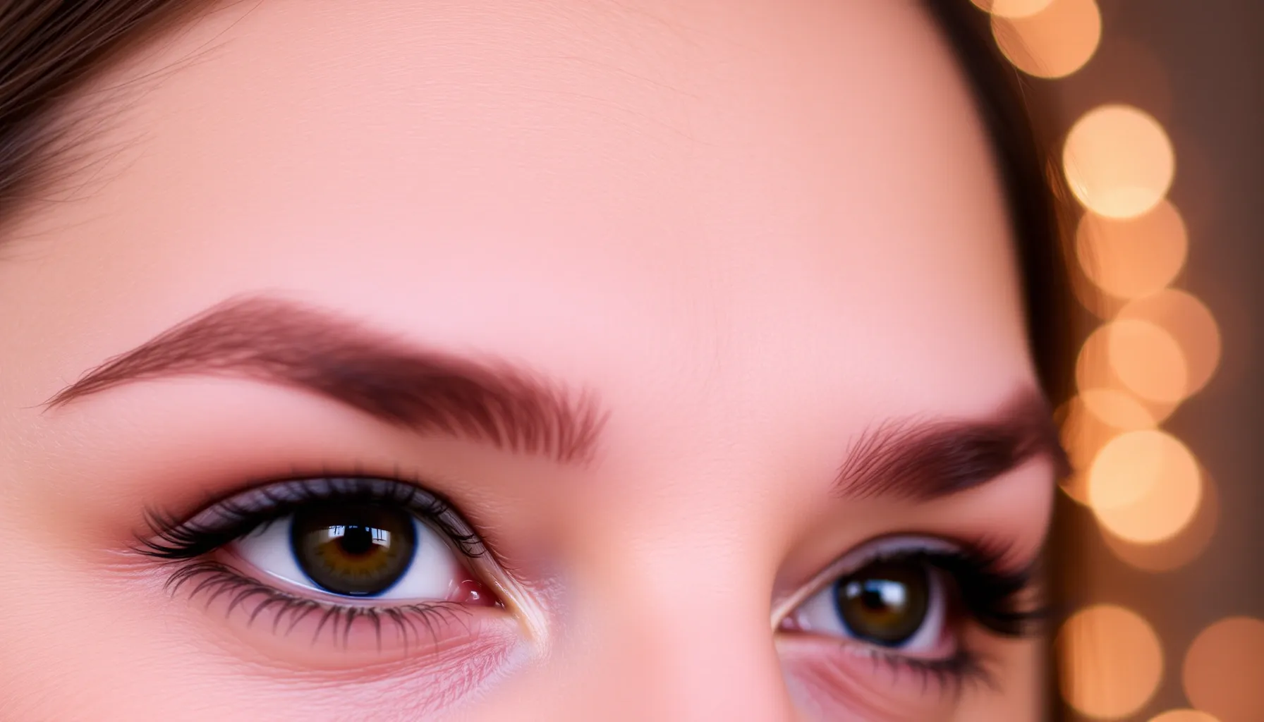 Close up of beautiful brown eyes with long lashes and a fest...