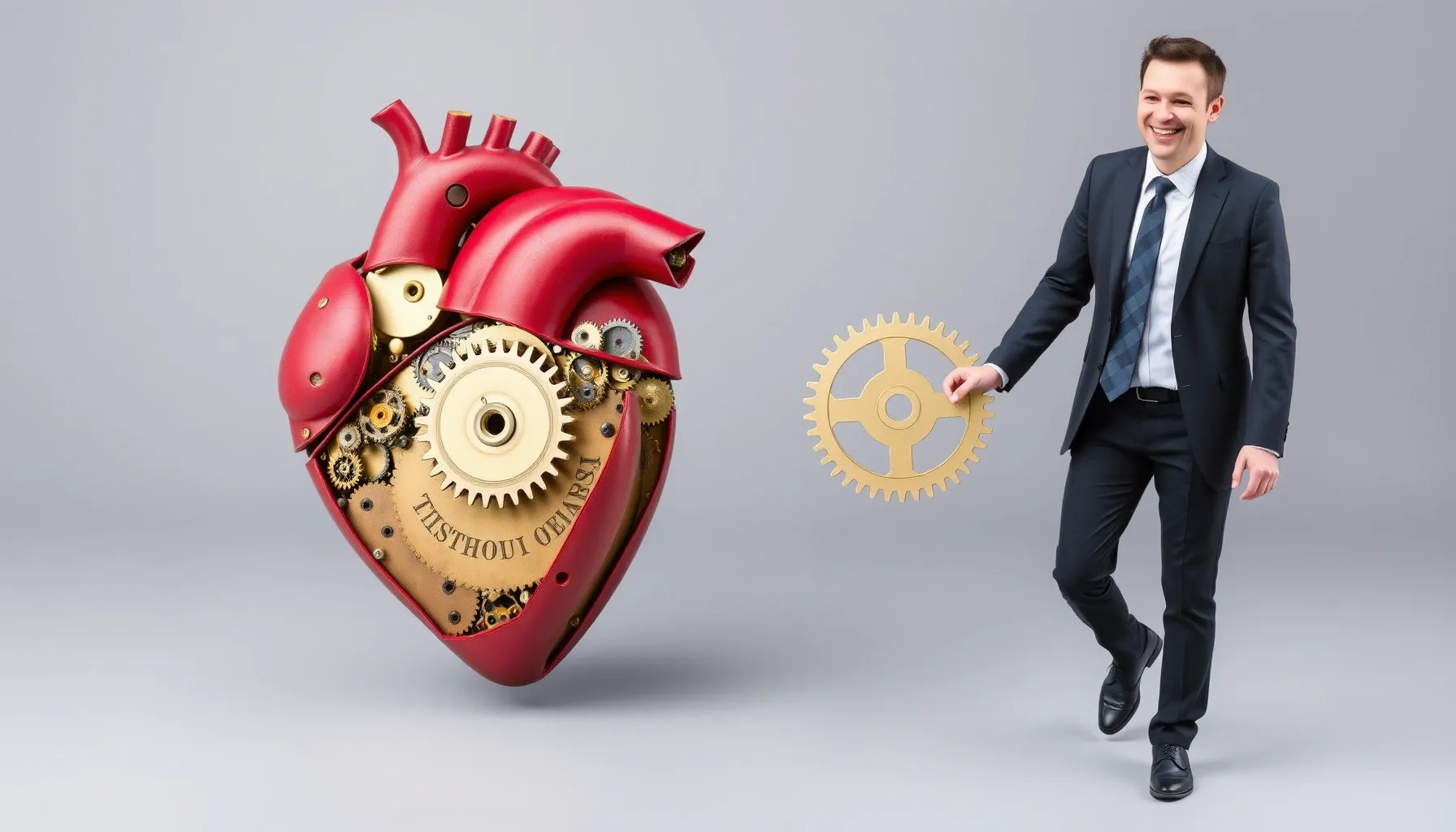 A complex clockwork heart where one gear is intentionally re...