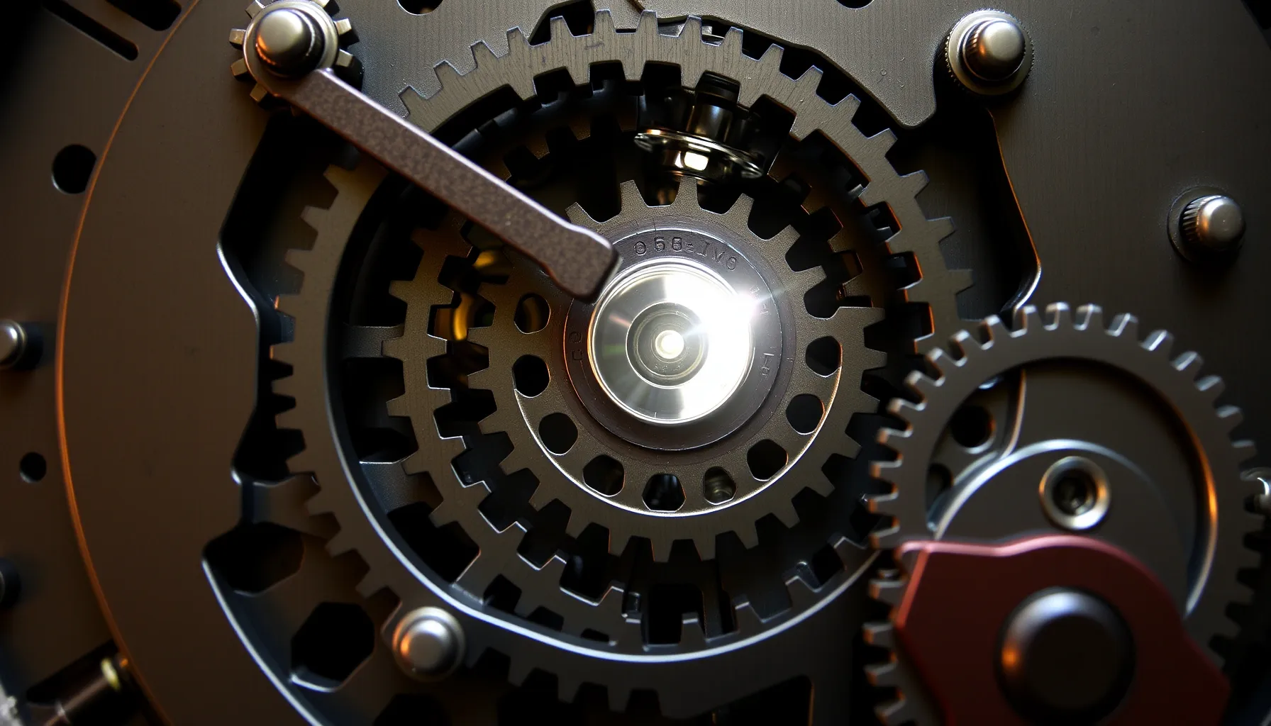 A complex clockwork mechanism where one gear is missing, cau...