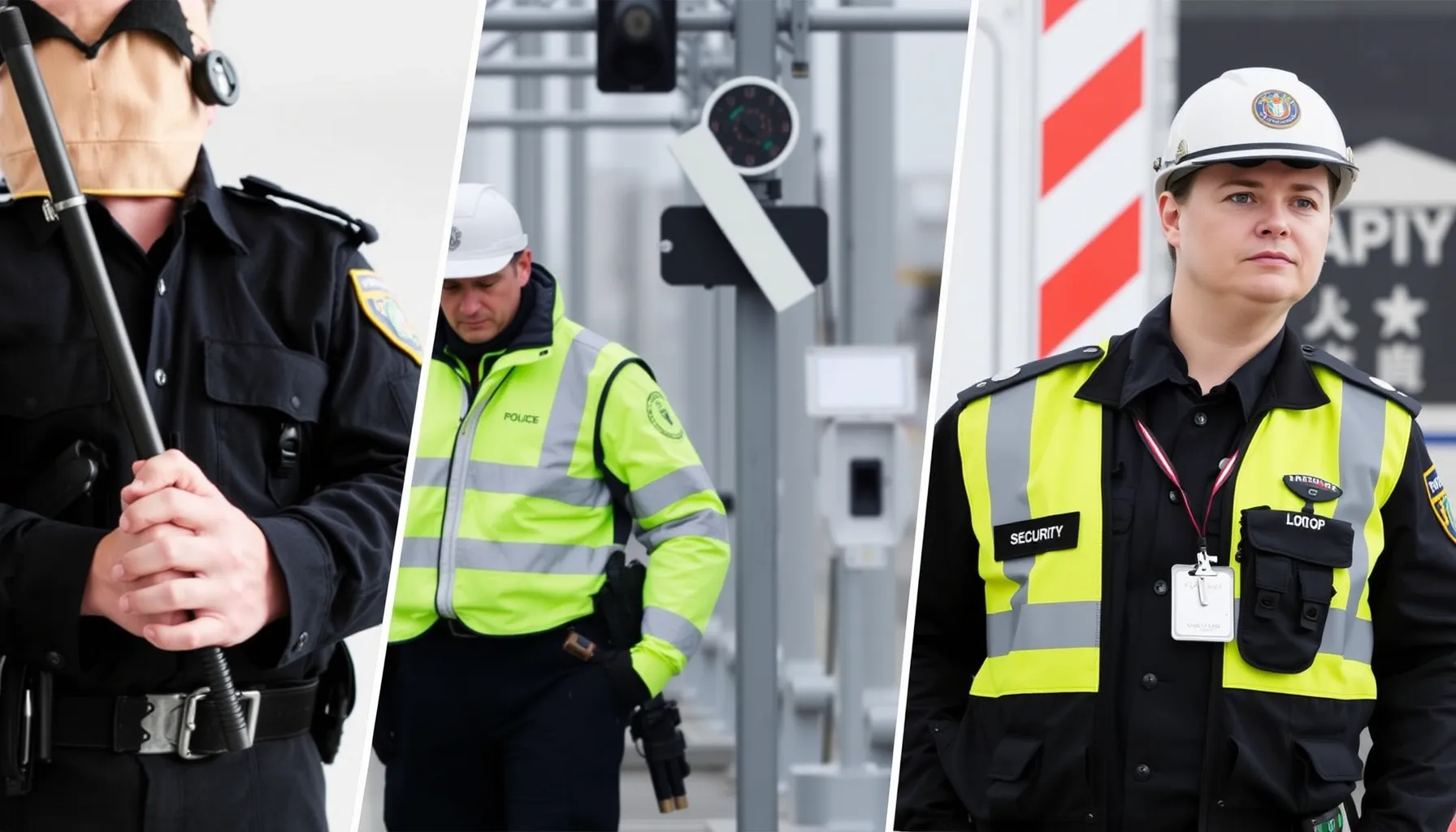 A collage showing different types of traffic regulators: a p...