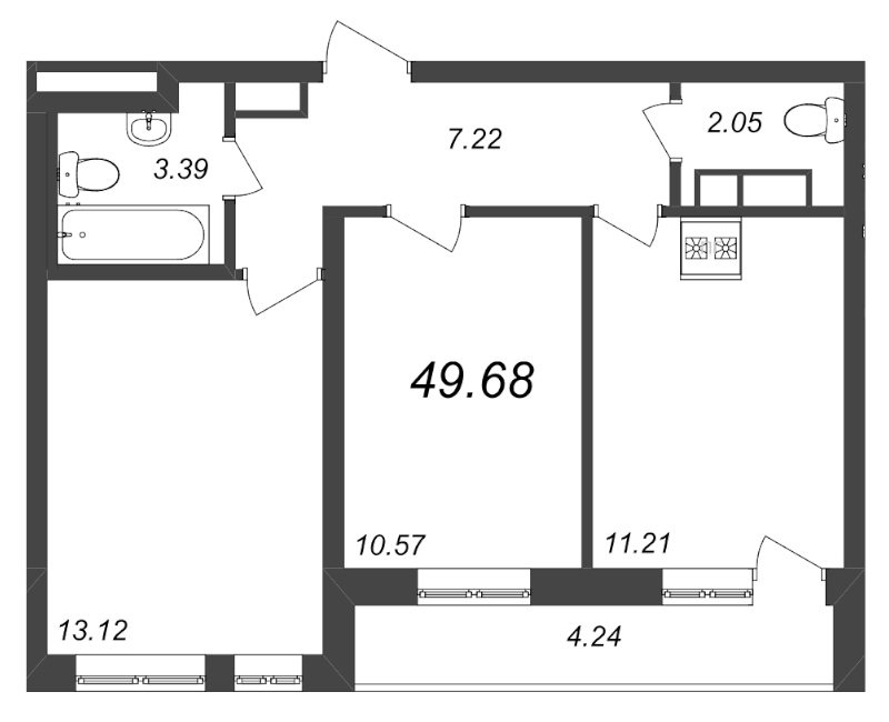 2-комнатная 49 м2 в ЖК Master Place корпус null этаж 16