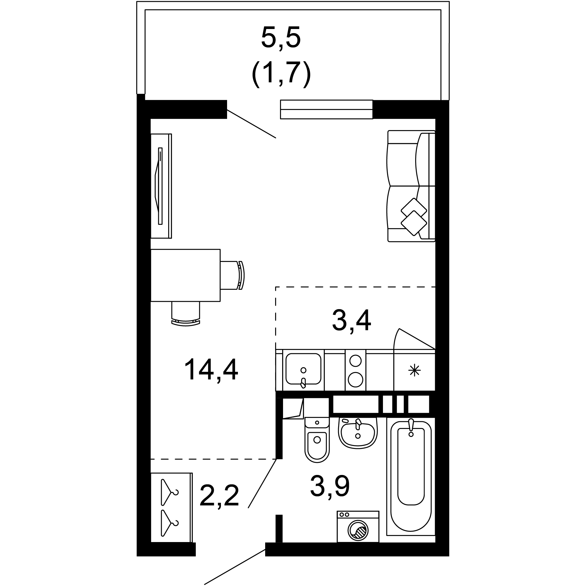 1-комнатная 25 м2 в ЖК Лестория корпус null этаж 10
