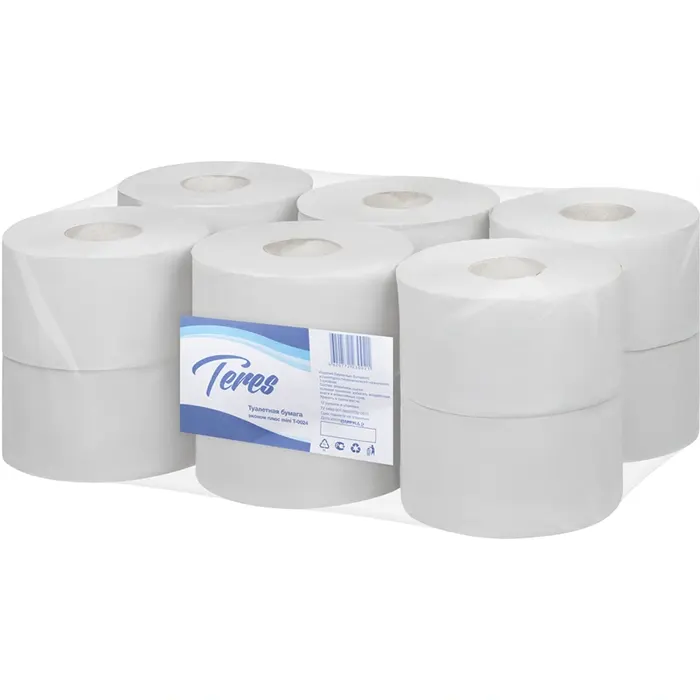 Бумага туалетная рулонная Teres mini 1-слойная серая T-0024 (12 рулонов х 200 м)