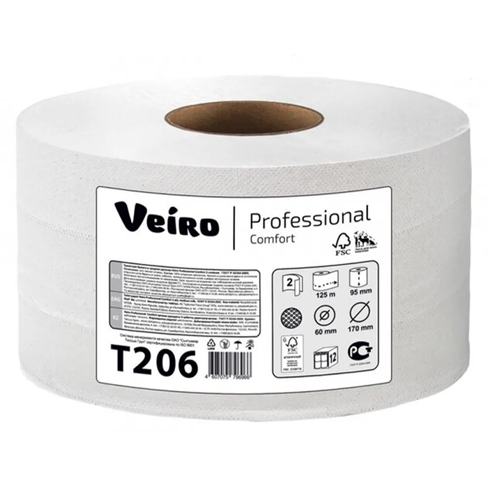 Бумага туалетная рулонная Veiro Professional Comfort Т206 (12 рулонов х 125 м)