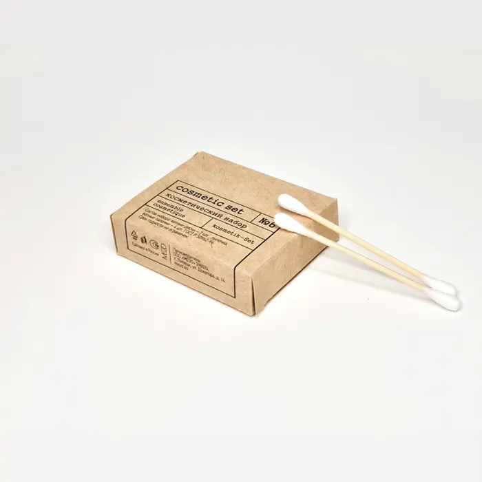 Косметический набор Kraft картон (деревянные ватные палочки, ватные диски, пилочка, 300 штук в упаковке)
