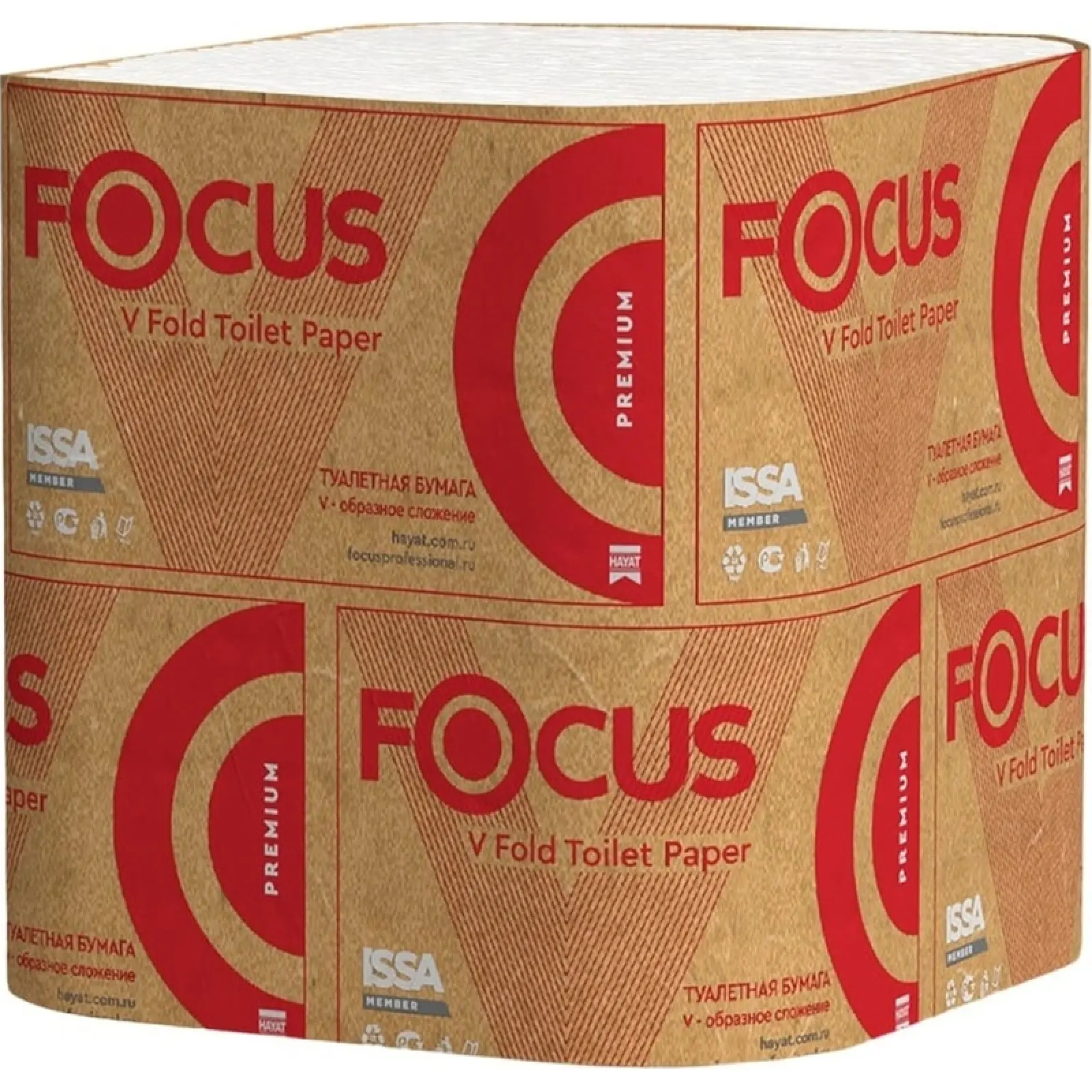 Туалетная бумага листовая Focus V-fold (15 упаковок х 250 листов)