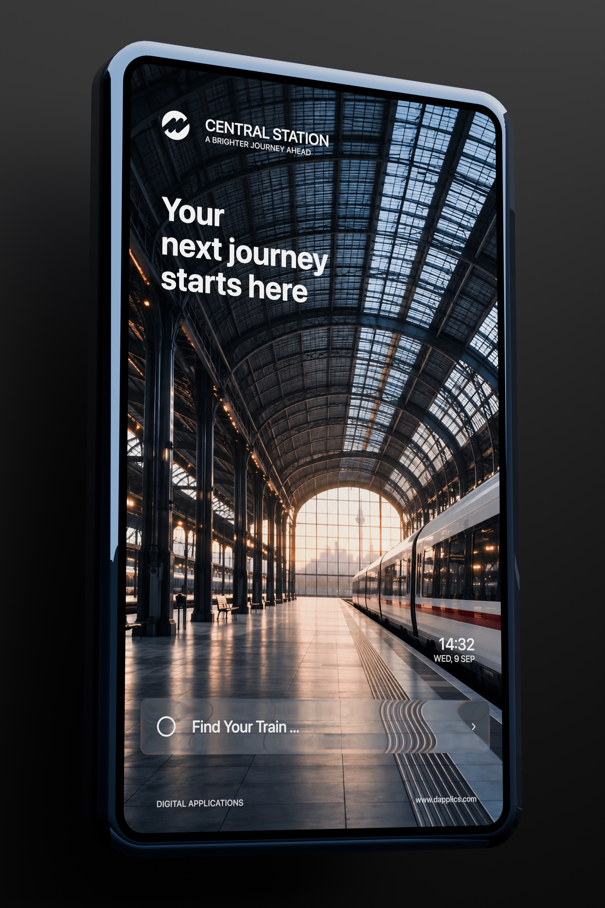 Modern railway wayfinding and train travel app concept.