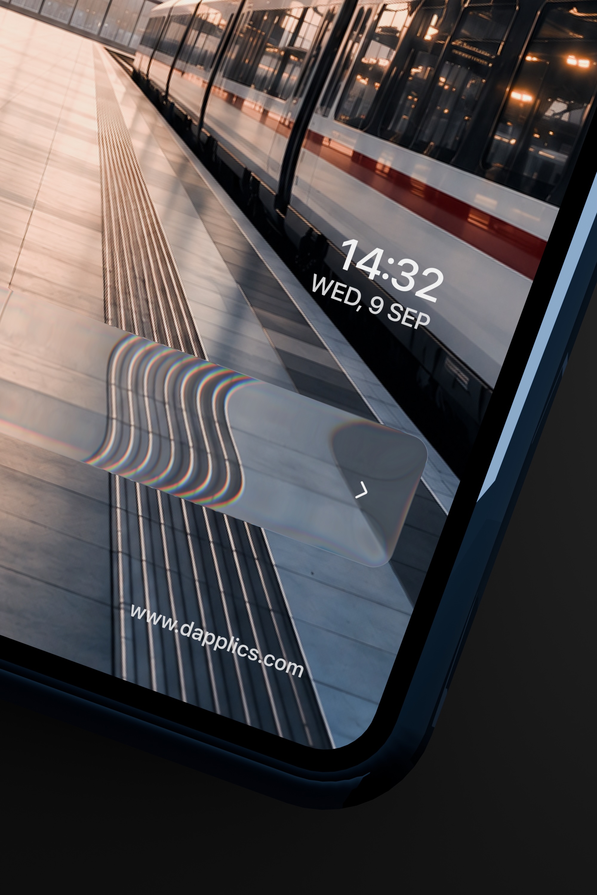 Detailed view of a railway passenger information interface featuring a liquid glass search component.
