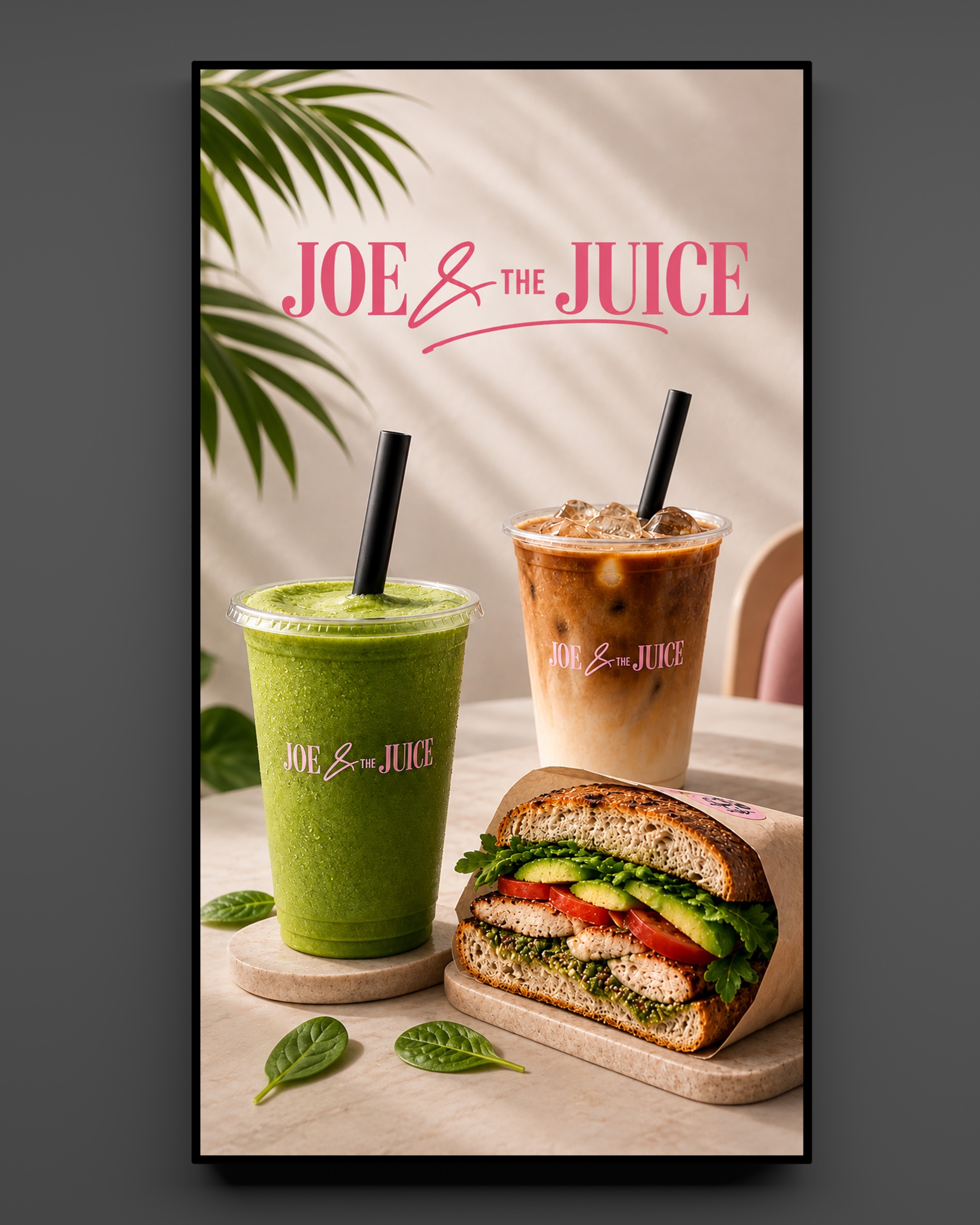 Vertical poster for a juice bar.