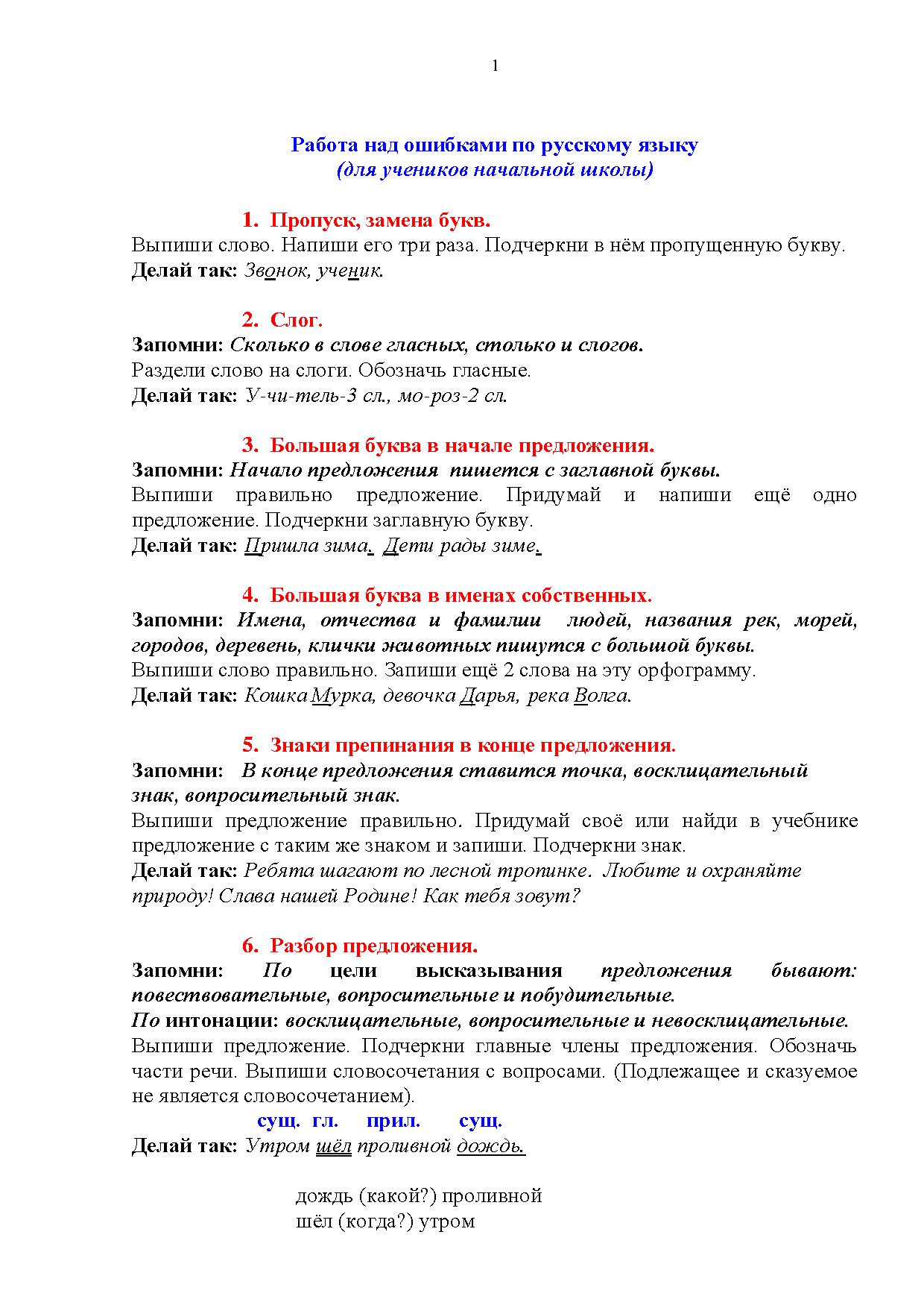 Работа над ошибками по русскому языку (для учеников начальной школы ...