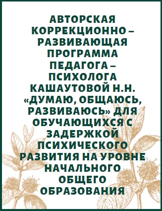 Авторская коррекционно – развивающая программа педагога – психолога Кашаутовой Н.Н. «Думаю, общаюсь, развиваюсь» для обучающихся с задержкой психического развития на уровне начального общего образования
