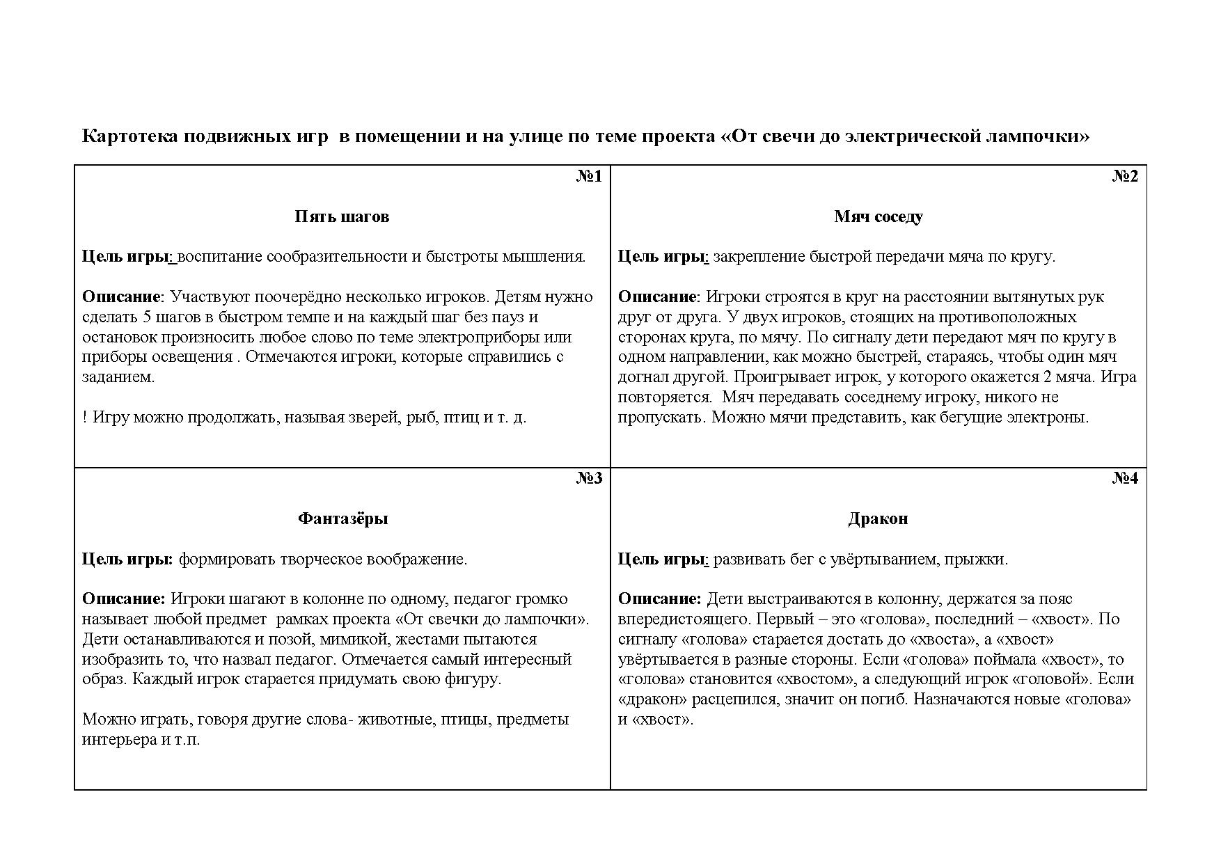 Картотека подвижных игр в помещении и на улице по теме проекта «От свечи до  электрической лампочки» | Дефектология Проф