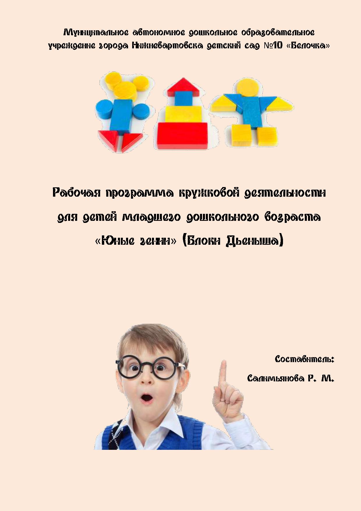 Рабочая программа кружковой деятельности для детей младшего дошкольного возраста «Юные гении» (Блоки Дьеныша)