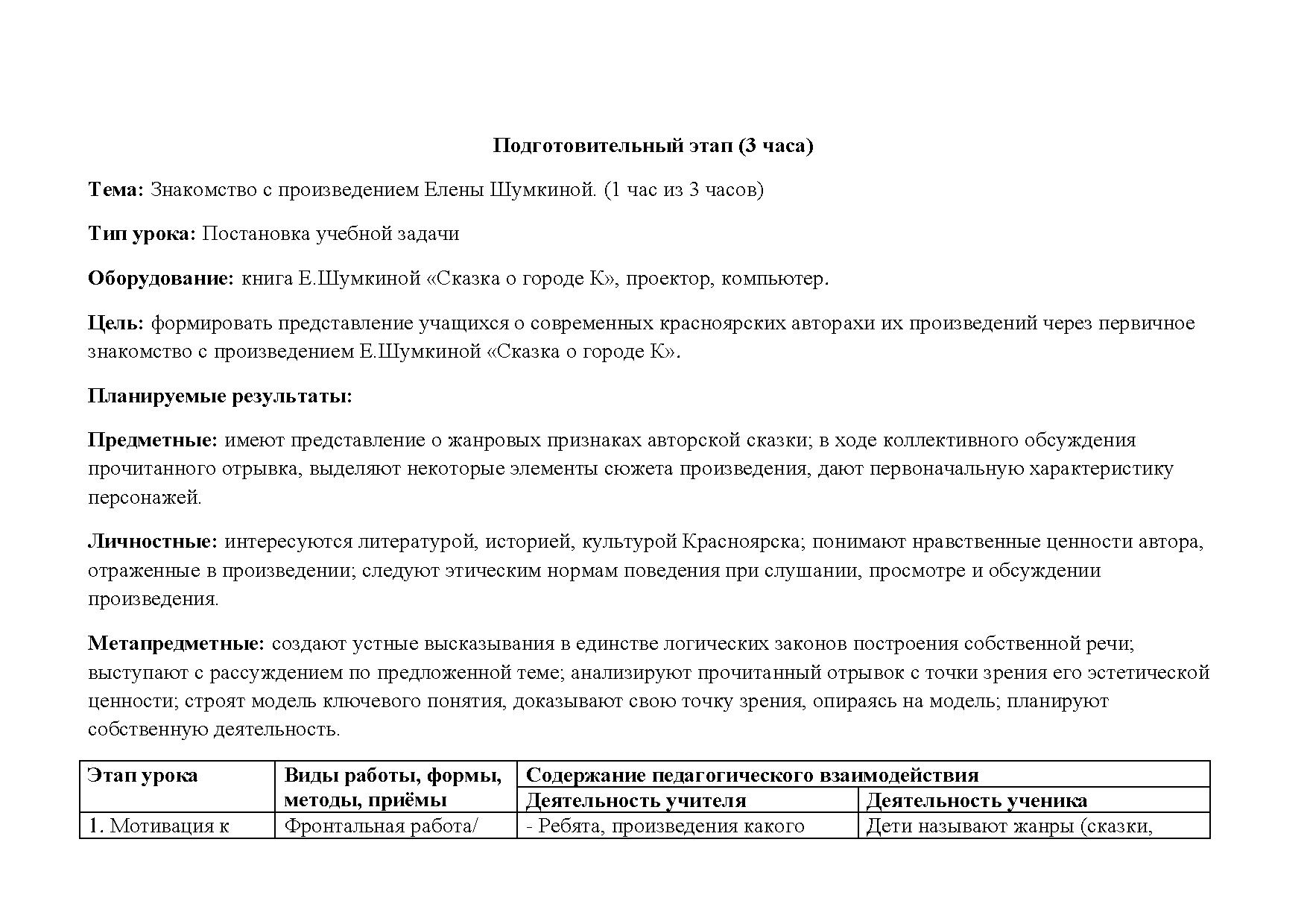 Технологическая карта по литературному чтению